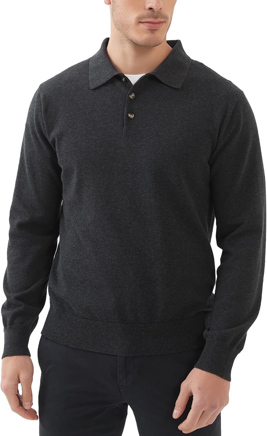 Kallspin Men's Cotton Knit Polo Sweater Classic Casual Long Sleeve Collared Pullover Sweater