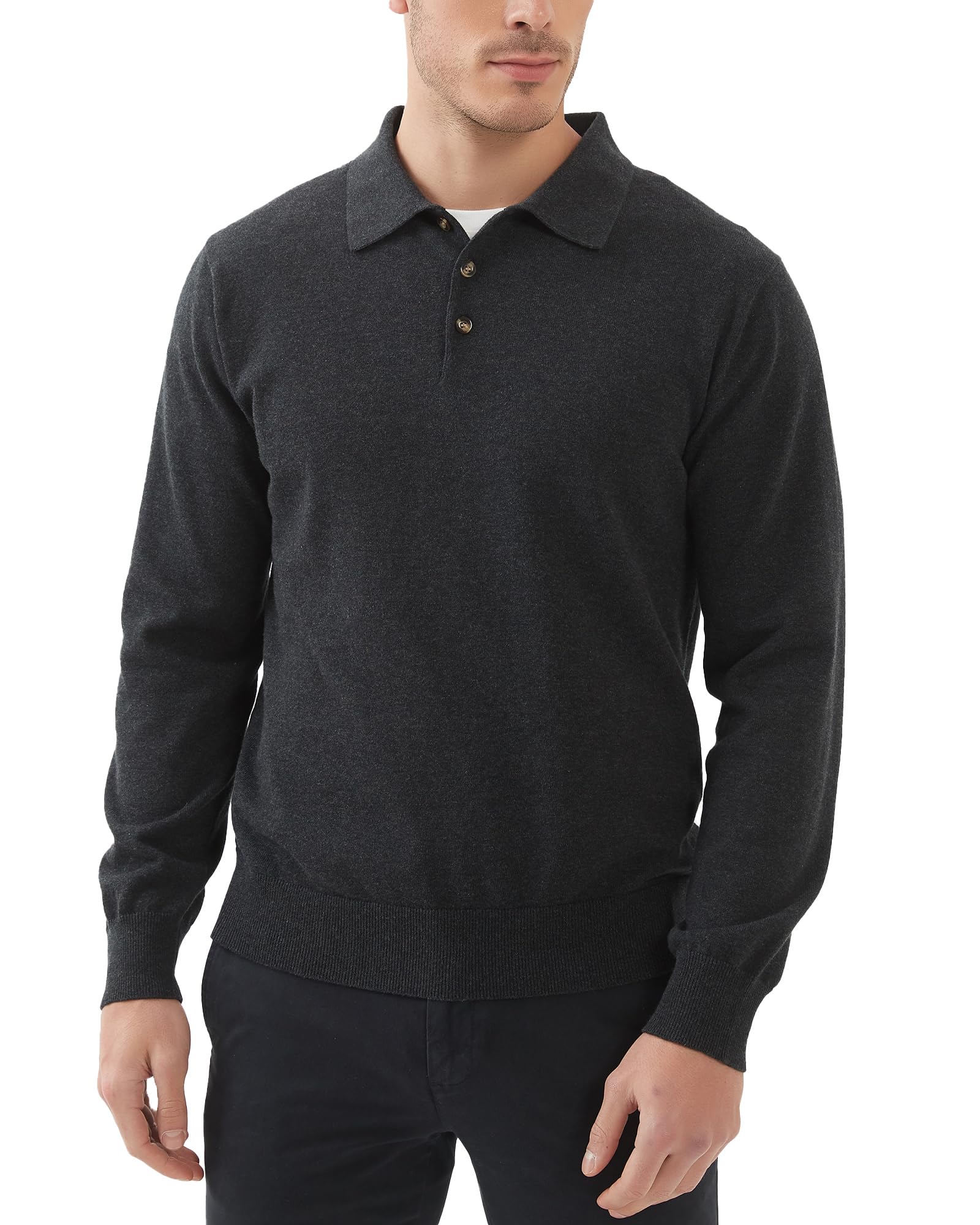 Kallspin Mens 100% Cotton Polo Sweater Long Sleeve Button Down Knit Pullover Relaxed Fit Collared Casual Tops