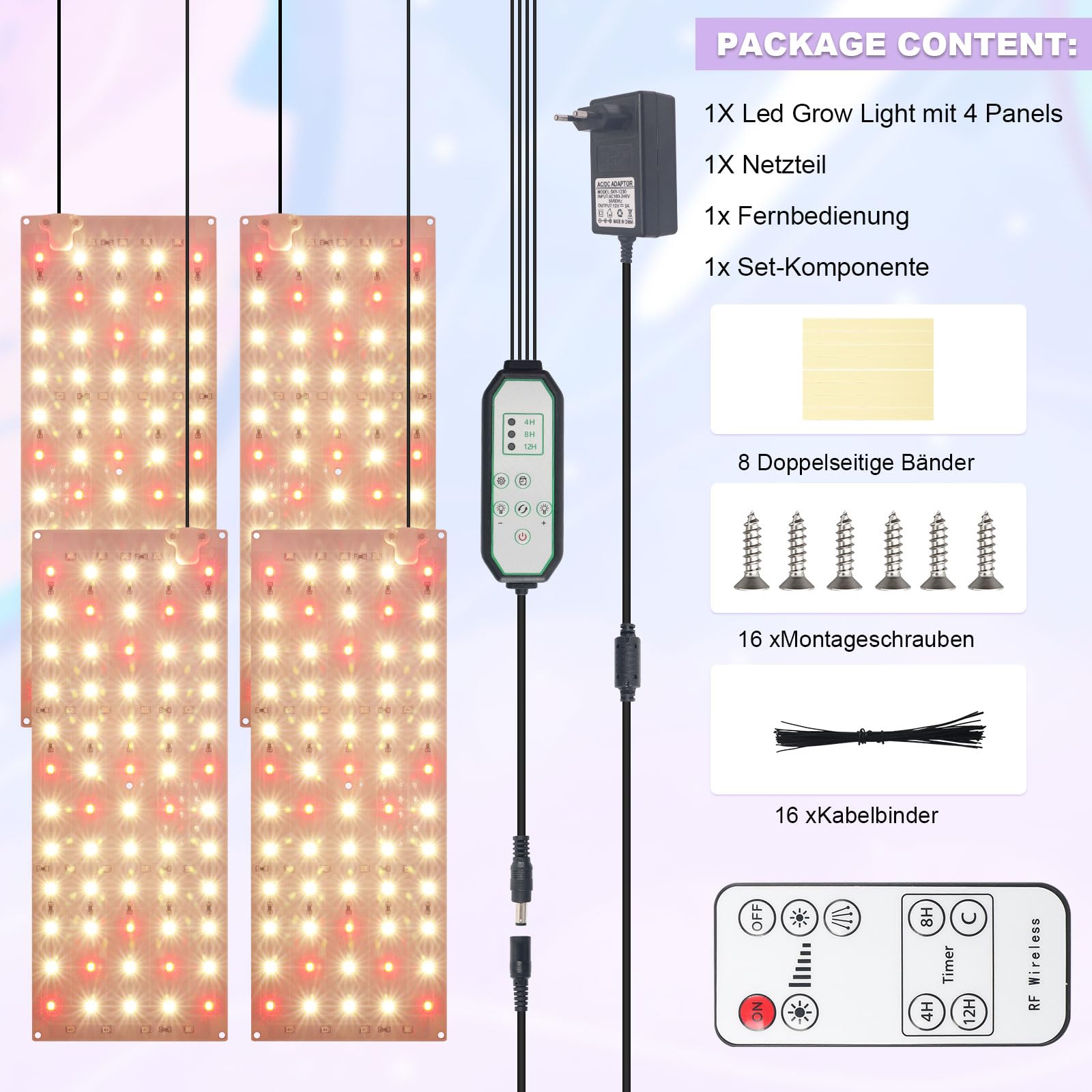 Pflanzenlampe led vollspektrum (3-Modi), Wachstumslampe 10-stufige dimmbare Pflanze Grow Light,4/8/12H Timer grow lampe,304 LEDs unter Cabinet uv lampe pflanzen