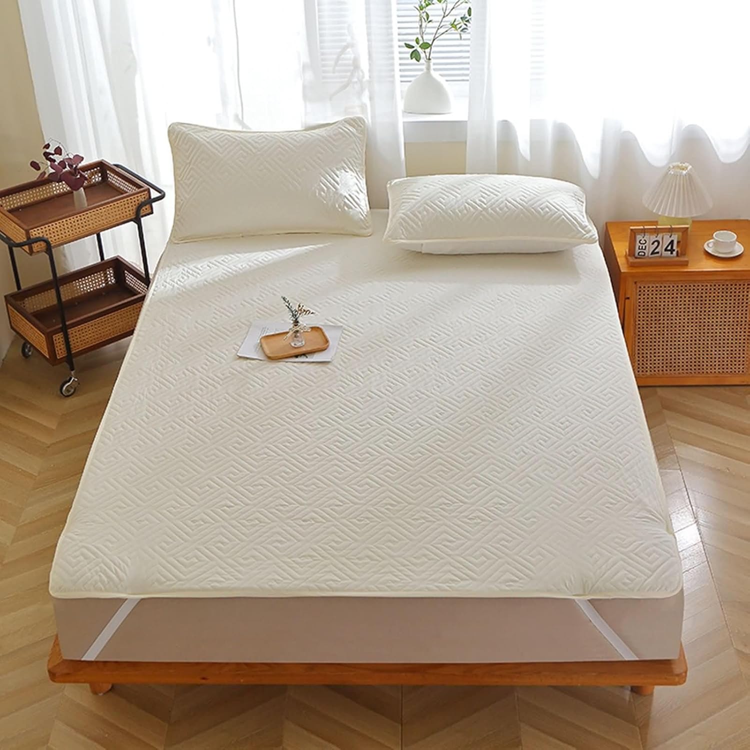 Beydodo Bedding Fitted Sheet 120x200cm, Polyester Fitted Bed Sheet Quilted Solid Khaki, Fitted Bed Sheets for Dorm