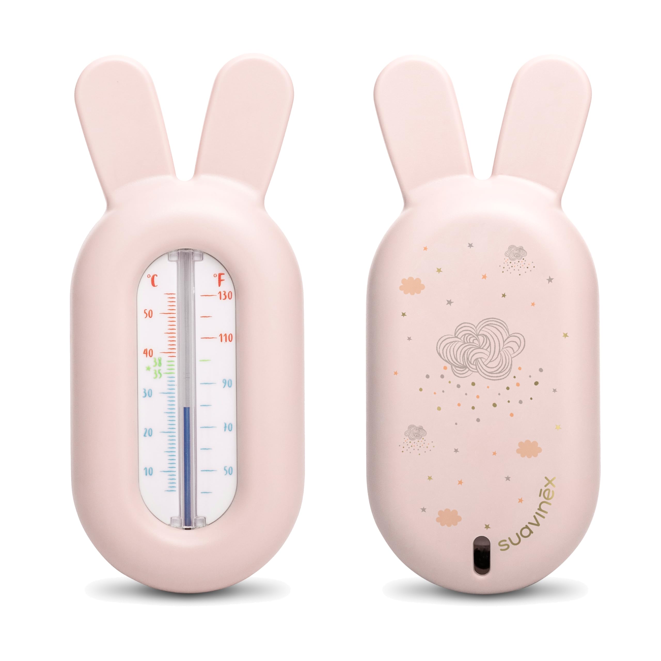 Suavinex, Badthermometer voor baby's, kwikvrij, nauwkeurig en met kleurenschaal, bladdesign, roze