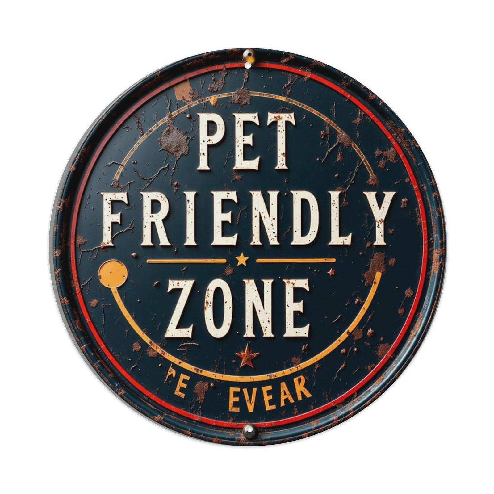 Pet Friendly Zone Sign Vintage Round Tin Sign Retro Metal Wall Decor Metal Poster, Home Bar Garage Cafe Wall Art Decoration 8x8Inches