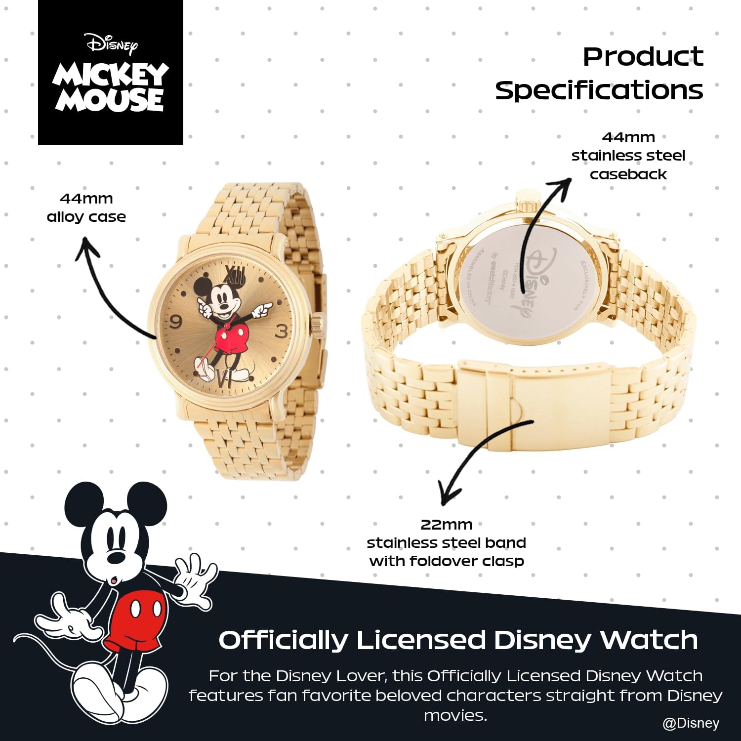 Disney Mickey Mouse Adult Vintage Articulating Hands Analog Quartz Watch