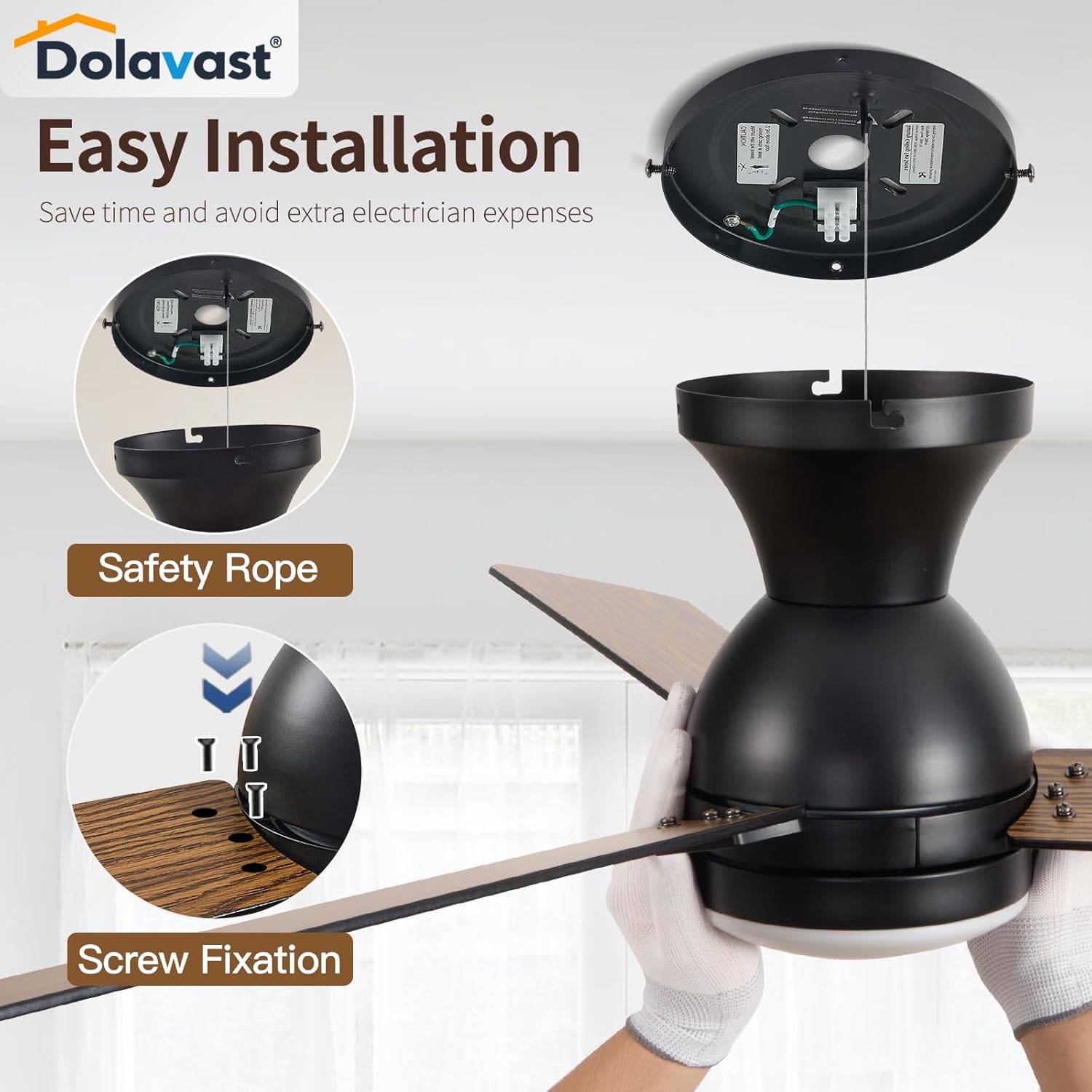 Ceiling Fans with Lights, 48 inch Low Profile Ceiling Fan with Light and Remote Control, Flush Mount, Reversible, 3CCT, Dimmable LED, Noiseless, Black Ceiling Fan for Bedroom, Dining Room - Image 7