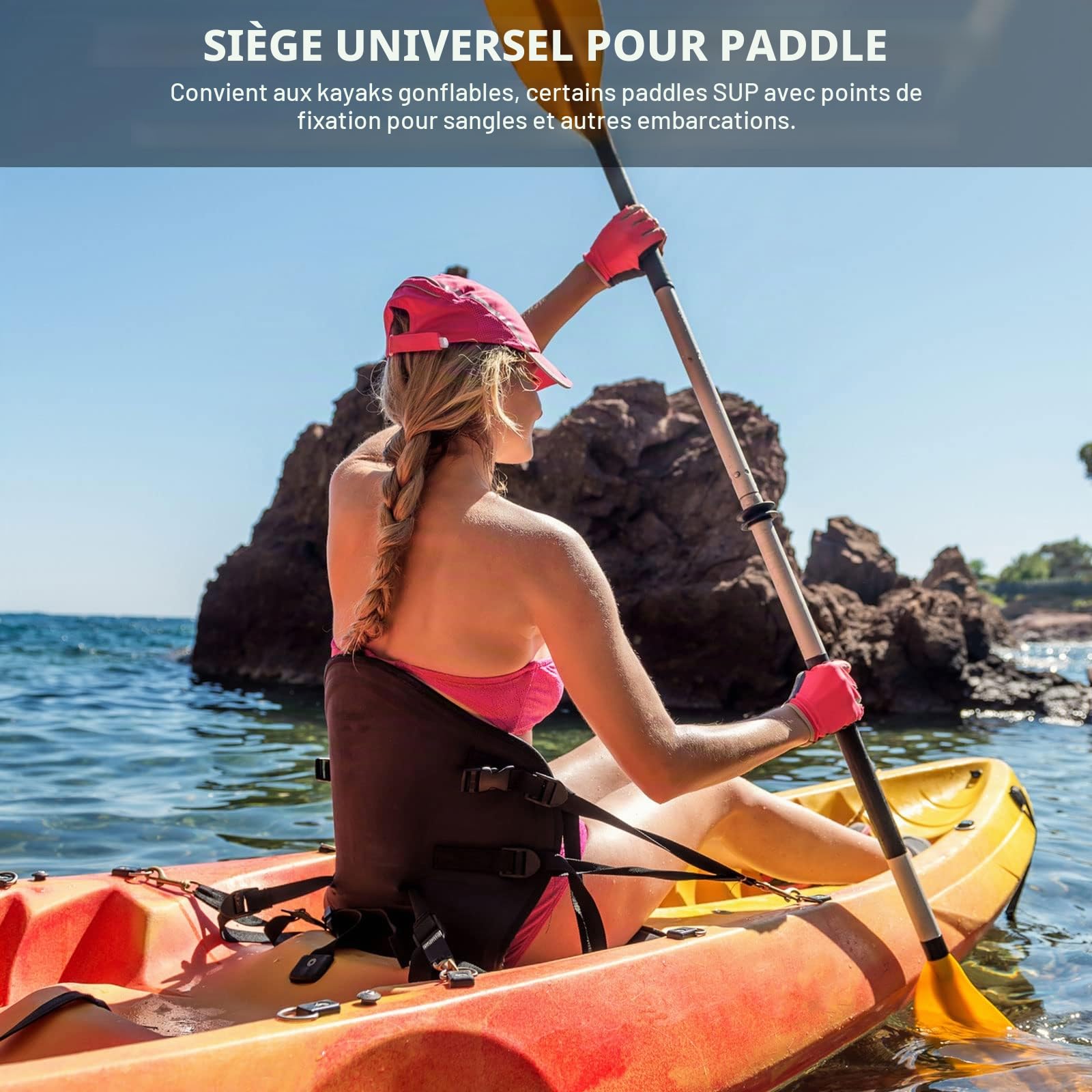 CAMULAND Siège de kayak, accessoires de kayak, siège de canoë avec support de dossier réglable siège universel, pour le kayak, la pêche et le rafting