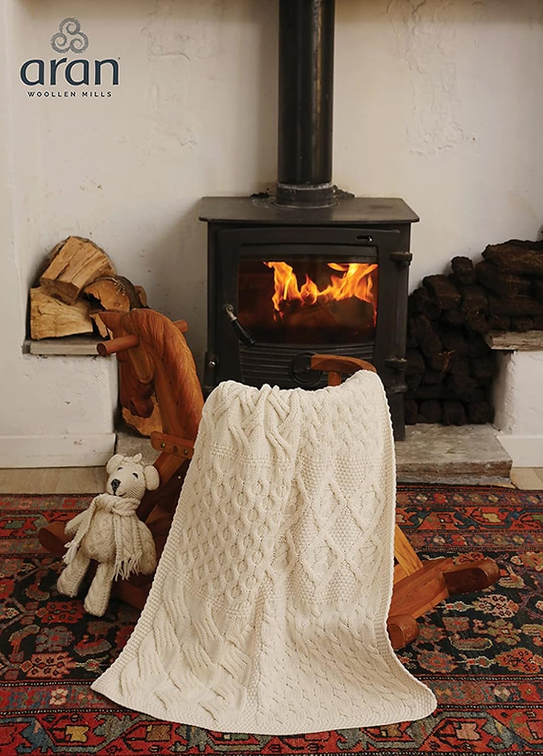 Aran Woollen Mills Irish Baby Blanket Supersoft Merino Cable Knit Throw Made in Ireland 22inch x 32inch (Oatmeal), 22inch x 32inch (56 x 81 cm)