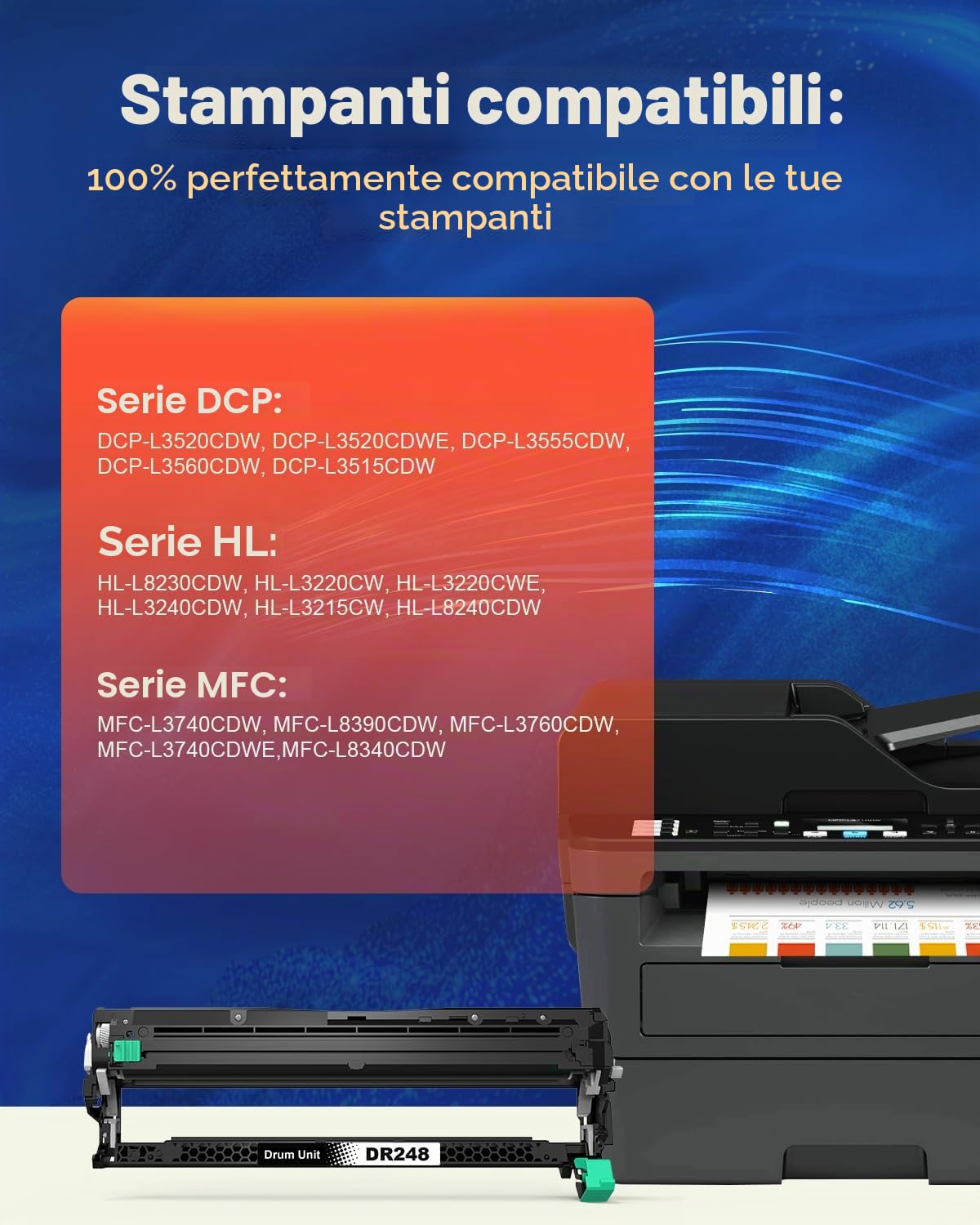 DR248CL Tamburo nero Compatibile per Tamburo Brother DR248CL Toner per Brother DCP-L3560CDW MFC-L3760CDW MFC-L8340CDW MFC-L8390CDW MFC-L3740CDW HL-L3240CDW HL-L3220CW DCP-L3520CDW DCP-L3520CDWE