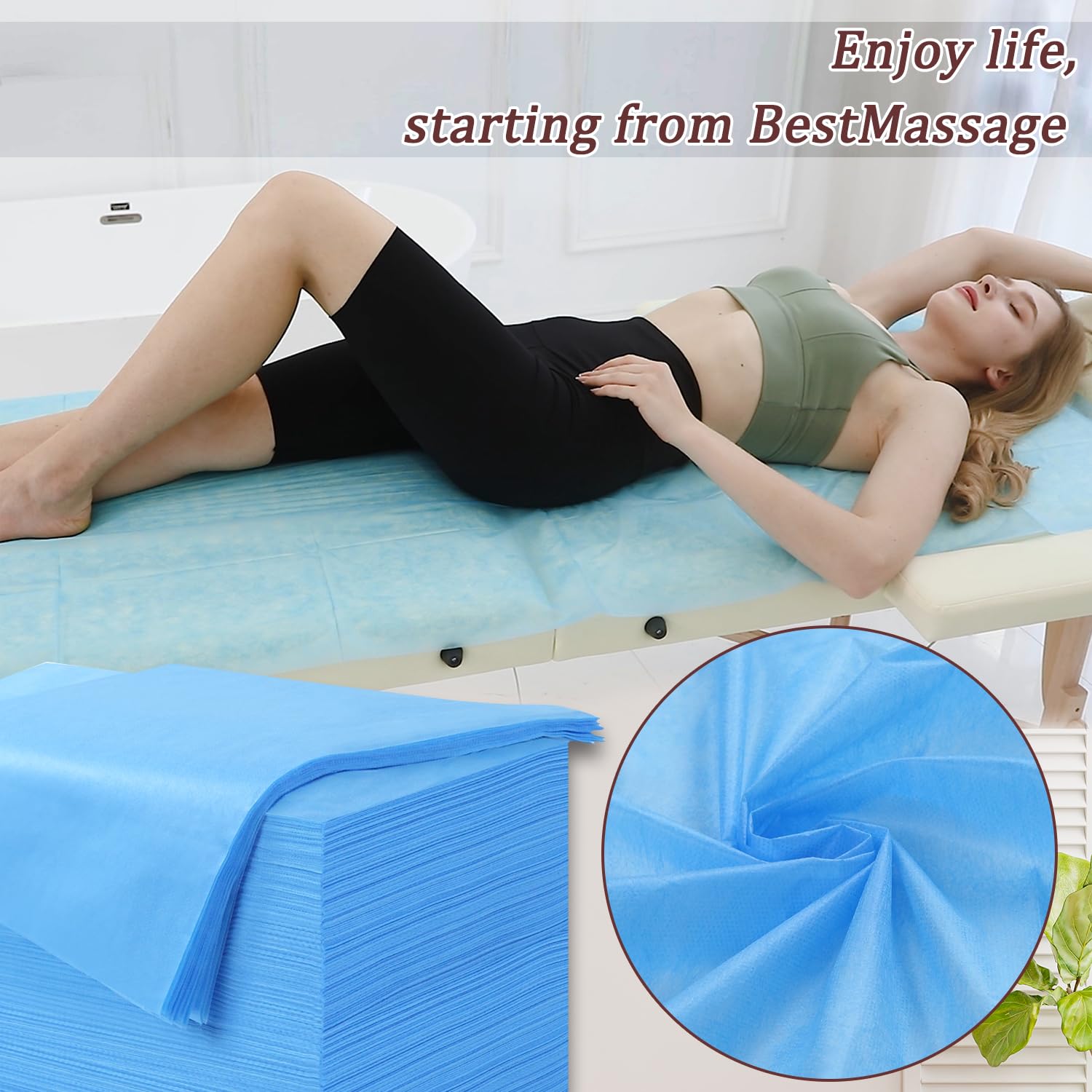 Sábanas desechables de 31 x 71 pulgadas para mesa de masaje, impermeable, tela suave no tejida, cubierta de cama de spa, transpirable, para masajes, tatuajes de belleza, 100 unidades (azul)