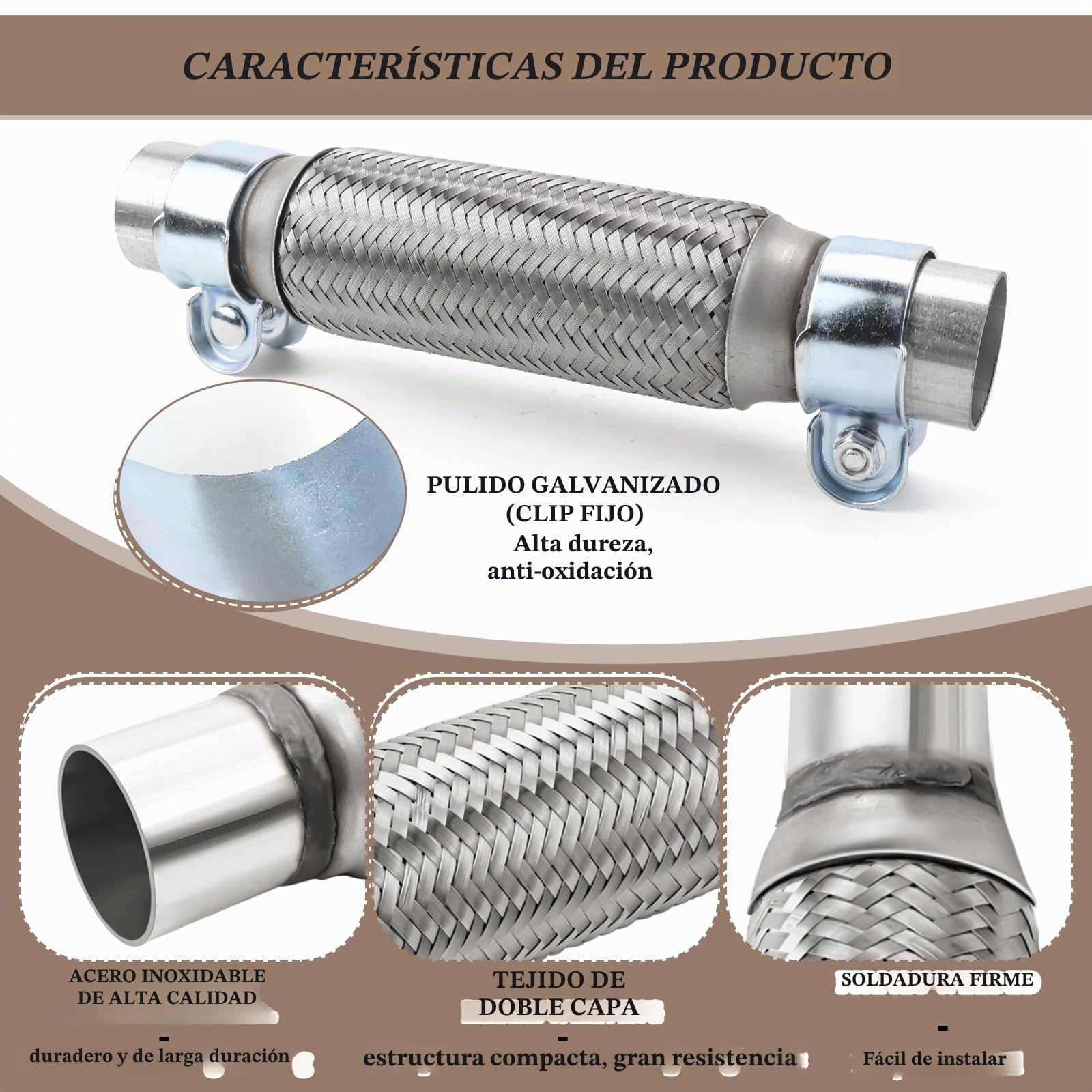 LPZMPZ Tubo de escape flexible de 45 x 200 x 300 mm, tubo corrugado de acero inoxidable, tubo flexible, tubo de escape, tubo de escape, tubo flexible de reparación, universal, con 2 abrazaderas