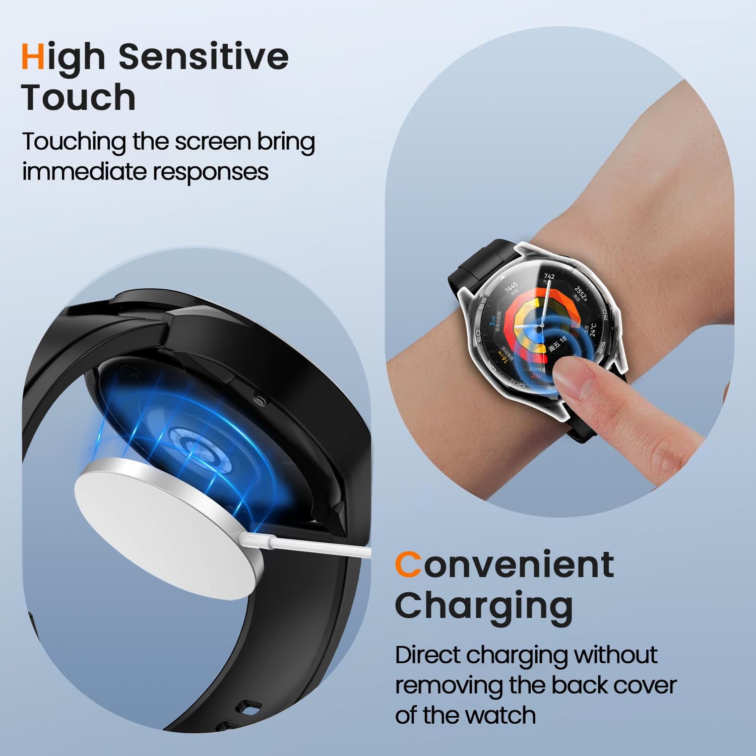 ivoler 3 sztuki etui z folią ochronną do Huawei Watch GT 5 46 mm, pełne pokrycie, odporne na uderzenia i zarysowania, ultracienkie, miękkie etui ochronne z termoplastycznego poliuretanu (TPU), 2