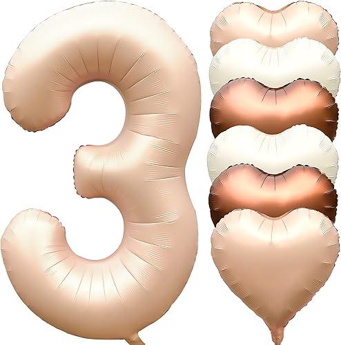 Jonhamwelbor Globo marrón claro del número 3 de 40 pulgadas, color caramelo, grande, grande, gigante, de papel de aluminio, helio, Mylar número tres