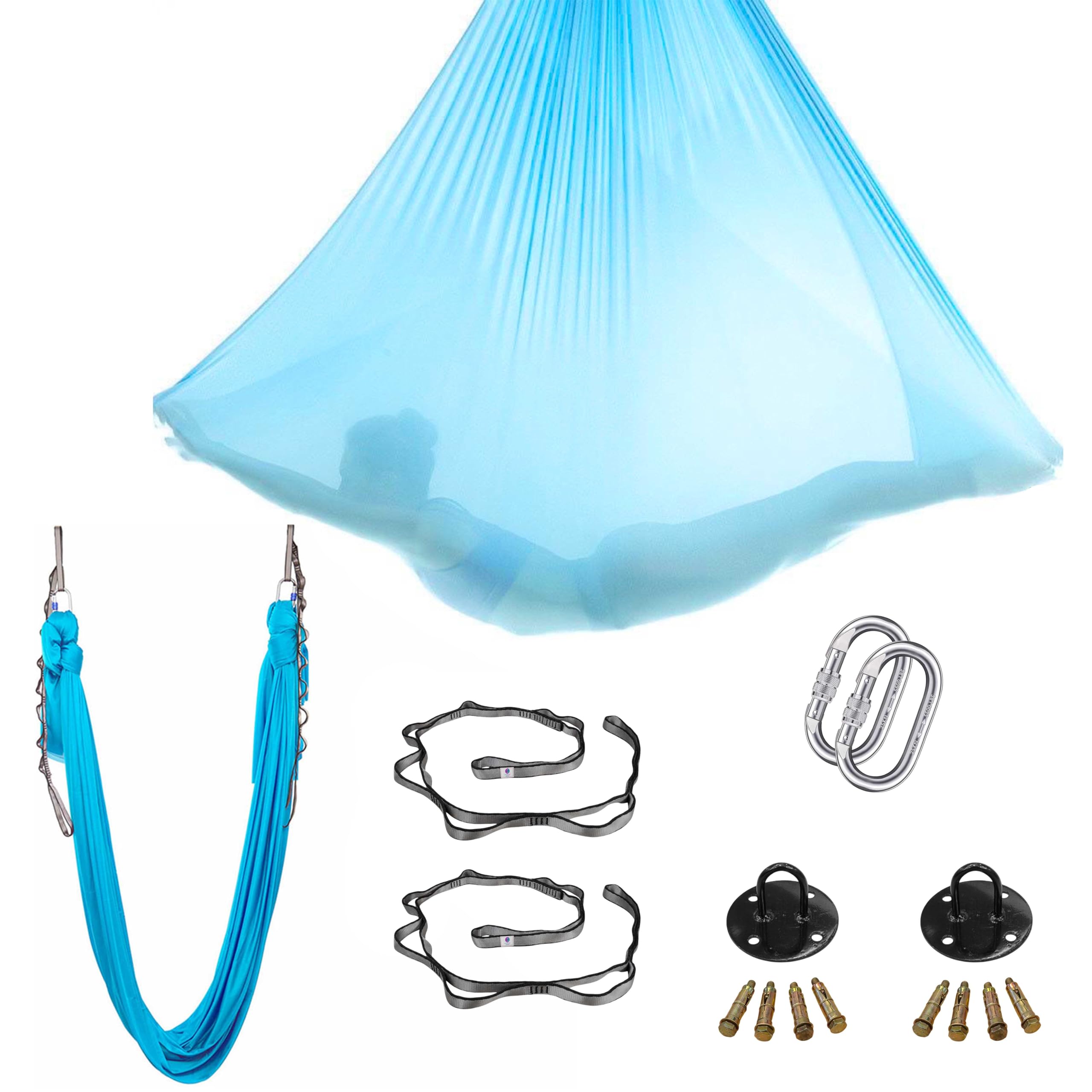 Streetup India® Silk Fabric Pro Aerial Swing/Yoga Hamock | 6 x 2.6 Mtrs Long Fabric | with Complete Kit-image-48