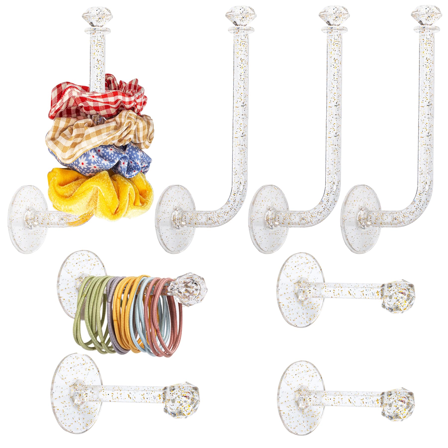 8 soportes para diadema, organizador de accesorios para el cabello para niñas, almacenamiento para diadema, lazos para el cabello, acrílico transparente con purpurina, soporte para coletero,