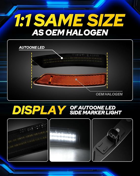 AUTOONE Upgraded LED Side Marker Lights White for Ford Mustang 2024-2025