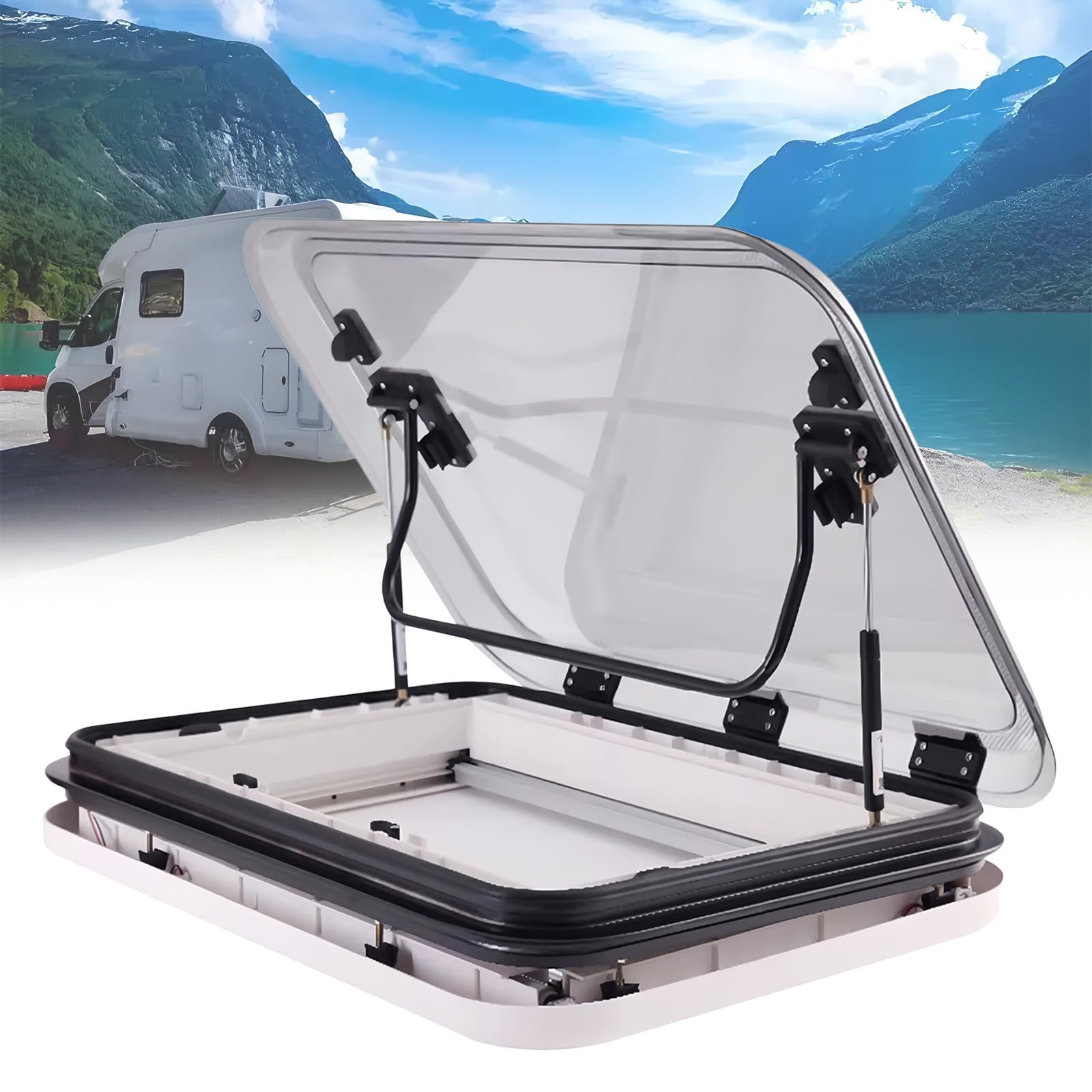XYFGODEM RV Skylight with LED Light, Ventilation Hatch for Caravan, Aluminium Alloy Window, Kit for Body Thicknesses 25-60 mm, 500 x 500 mm