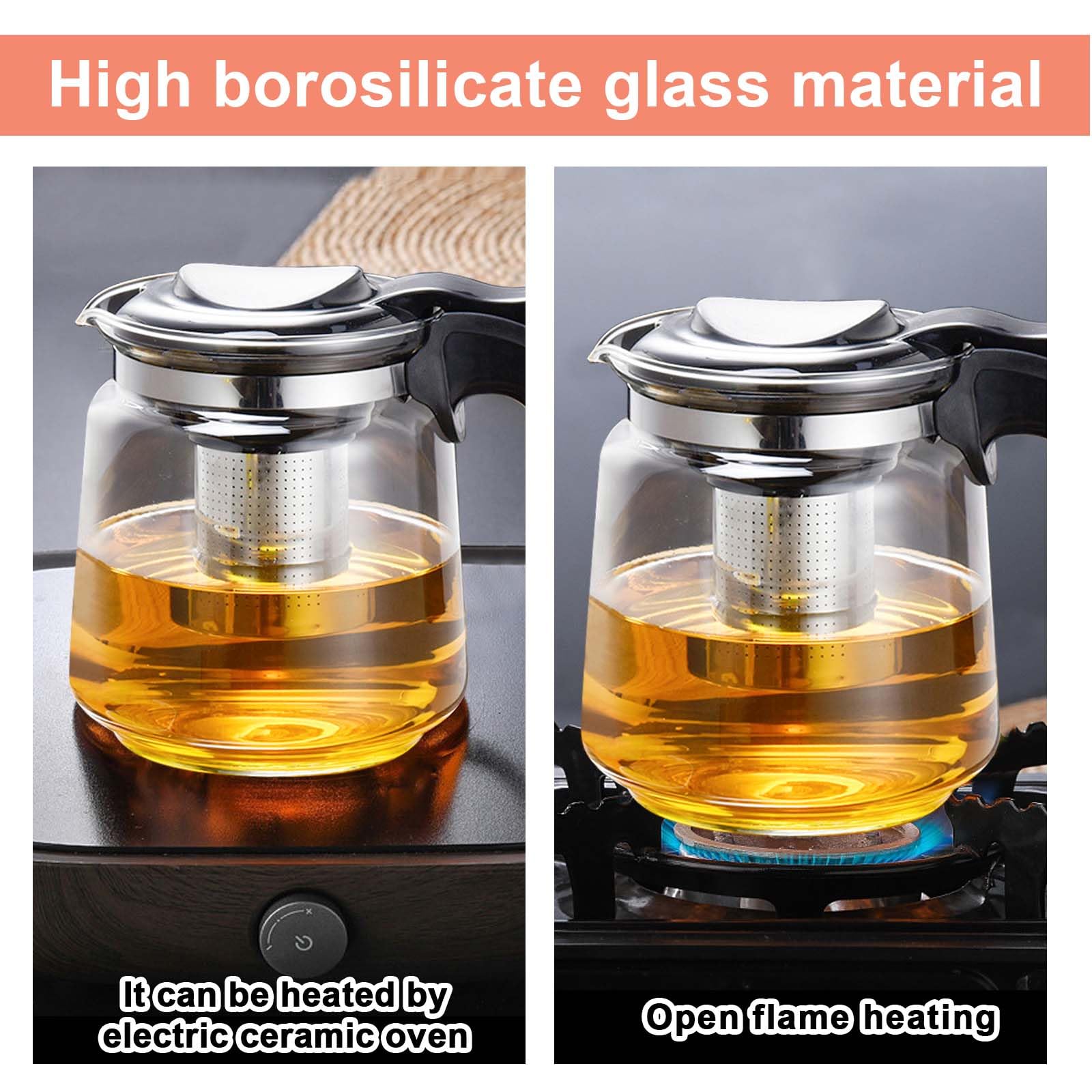 Tetera de vidrio de alta calidad de 1,5 l con tapa y colador, filtro de acero inoxidable, tetera de vidrio para la preparación de tés a granel