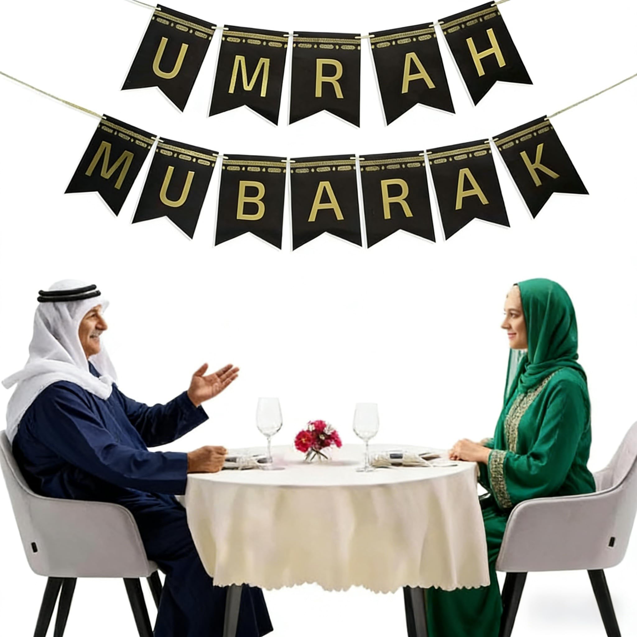 BAISEBAOFU 12PCS Umrah Mubarak Decorations Set Black Gold Banner Muslim Eid and Umrah Celebration Party Supplies (1)