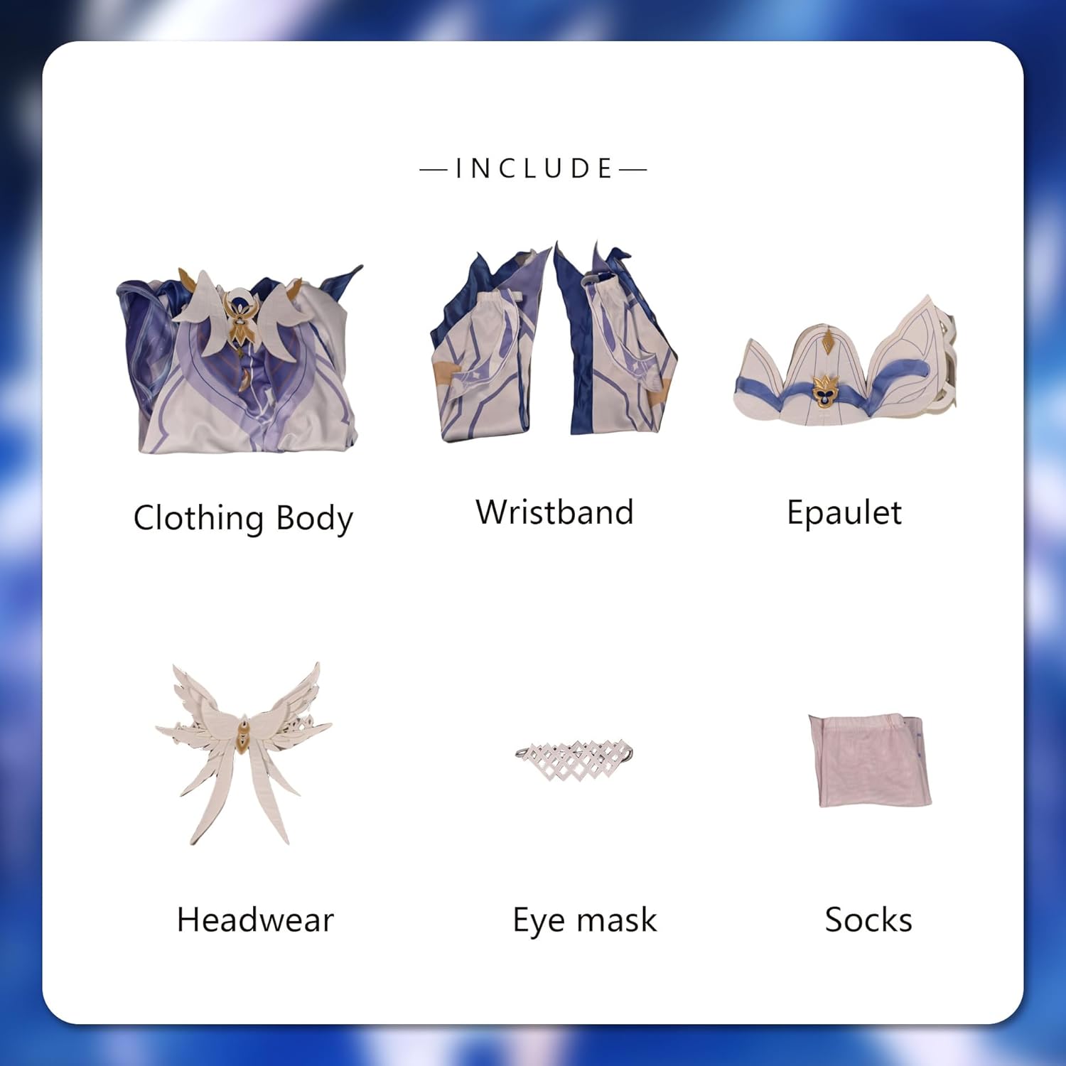 Anime Columbina Cosplay Costume Uniform Halloween Party Moon Maiden Blue Dress Outfit