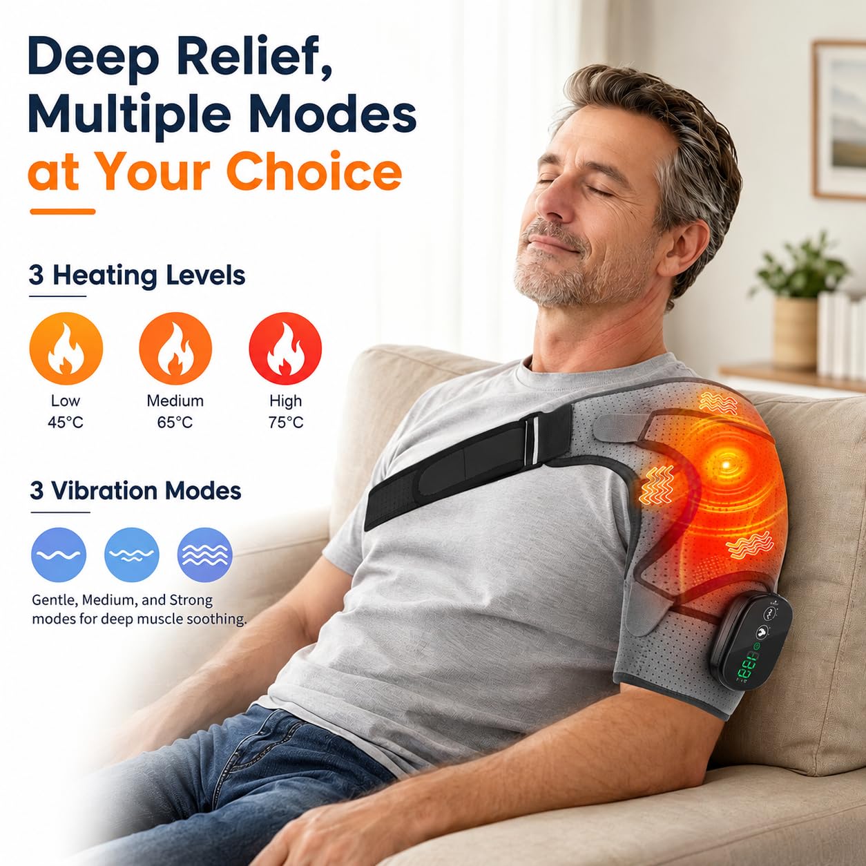 Schultermassagegerät Triple, Nacken Schulter Massagegerät Gerät mit Vibration & Wärme, 5000mAh Schulterbandage Schultergurt Muttertagsgeschenk Vatertagsgeschenk für Zuhause Büro