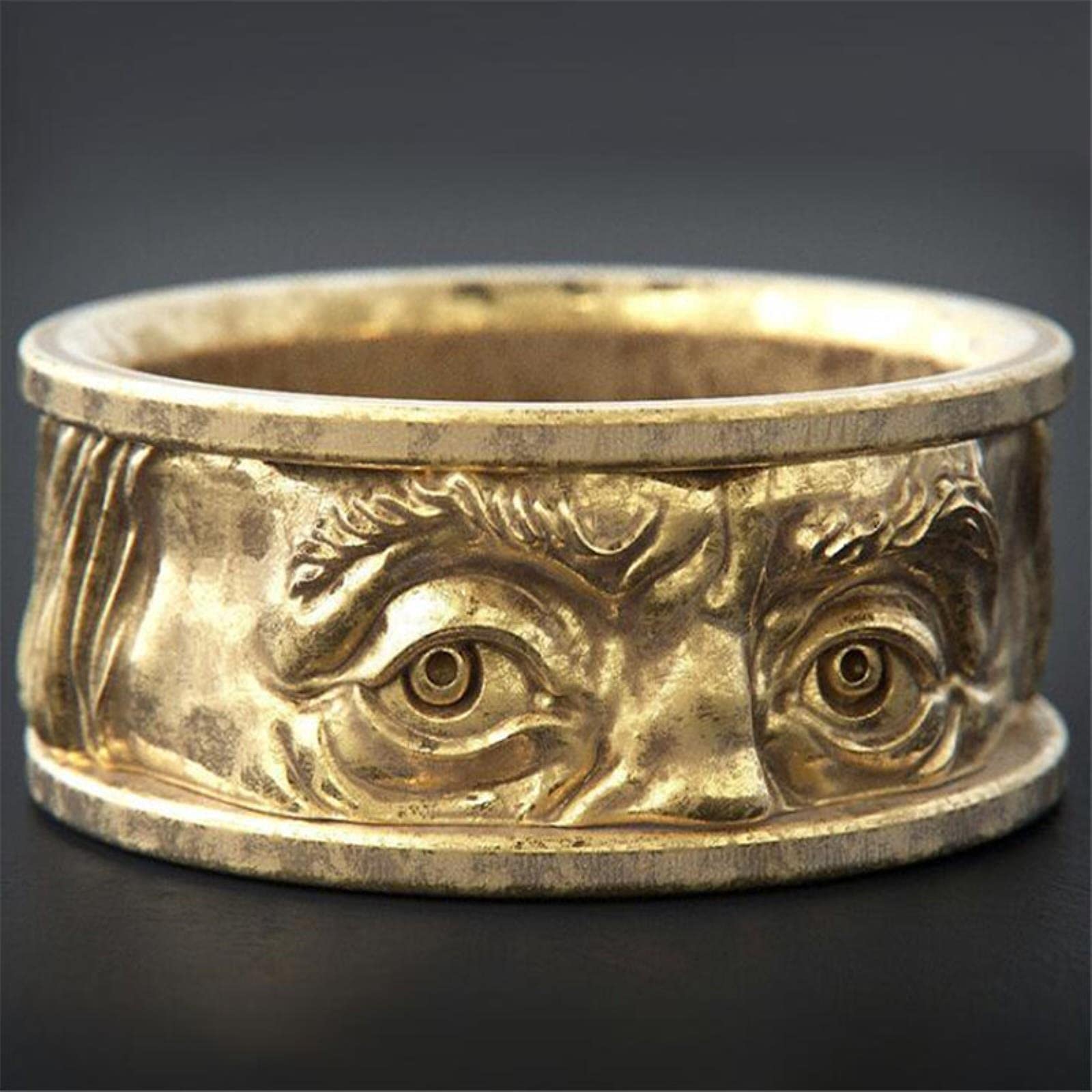 Nicey Men's Gold Creative Embossed Eyes Staring Ring Unique Design Index Finger Ring Exquisite Jewelry Accessories