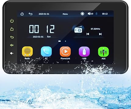 Geloo 2026 Upgraded Marine Stereo with Wireless CarPlay and Android Auto, Portable 8 Wireless Carplay Touchscreen, Waterproof IPX6 Marine Multimedia Player for Marine, ATV, Boat, BZR, Golf Cart
