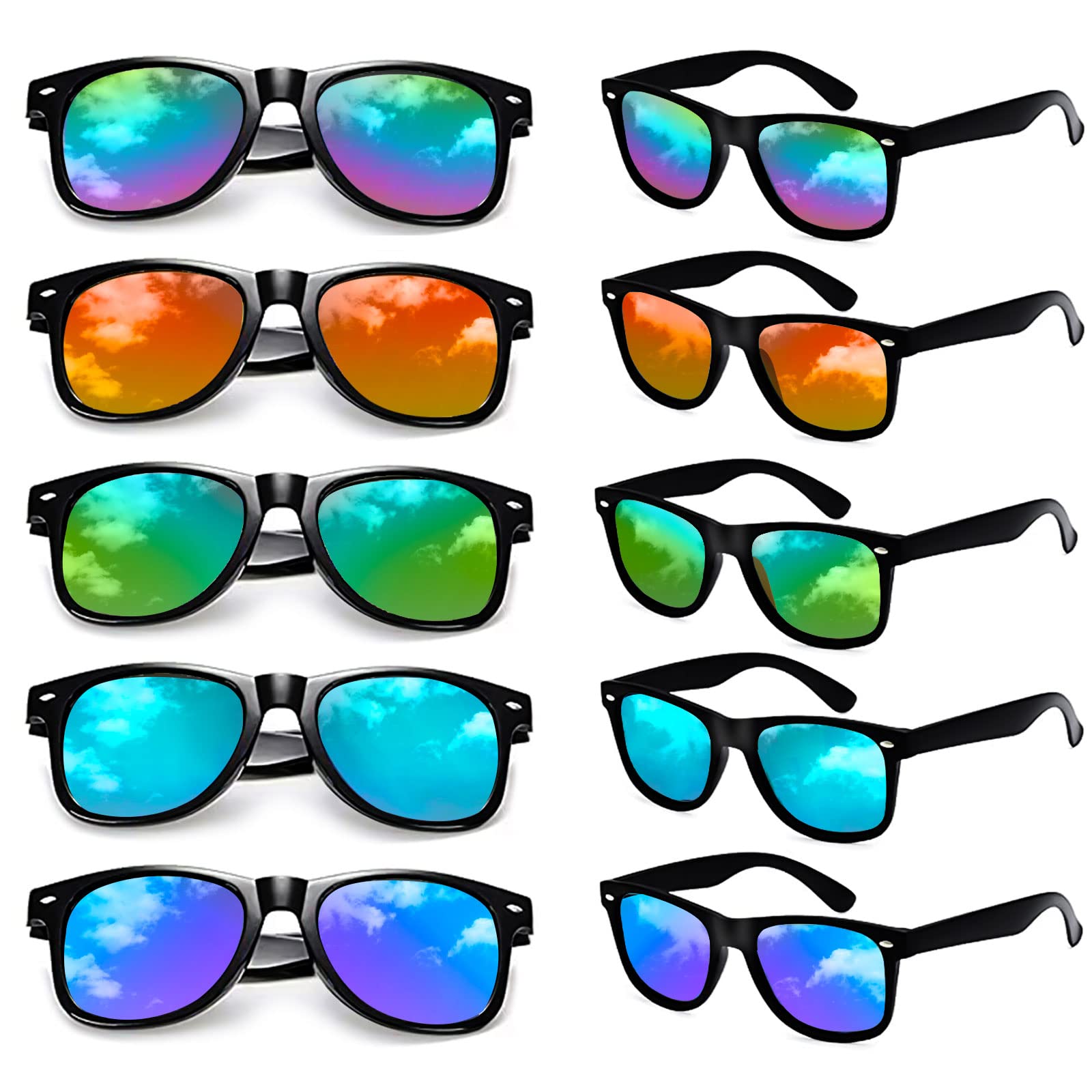 MatcheckMatcheck 10/18 Retro Neon Colors Party Sunglasses Mirrored/Jelly lens Glasses Bulk Party Favors for Unisex Adults Teens