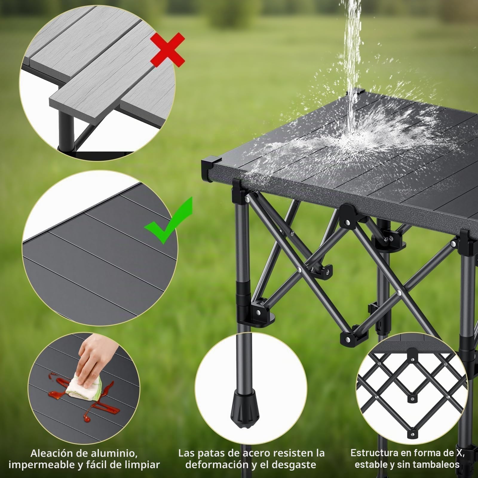 Anbte Mesa de Camping 50.5 x 41 x 44/70 cm,Aluminum Alloy | Mesa de Acampada Enrollable Cuadrada con Bolsa de Almacenamiento para al Aire Libre Patio de Picnic de Viaje de Caravana
