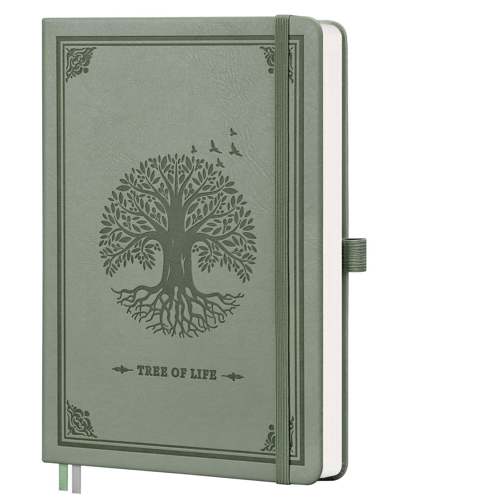 RETTACY A5 Dotted Notebook, Leather Hardcover Journal, 192 Pages, Lt Green