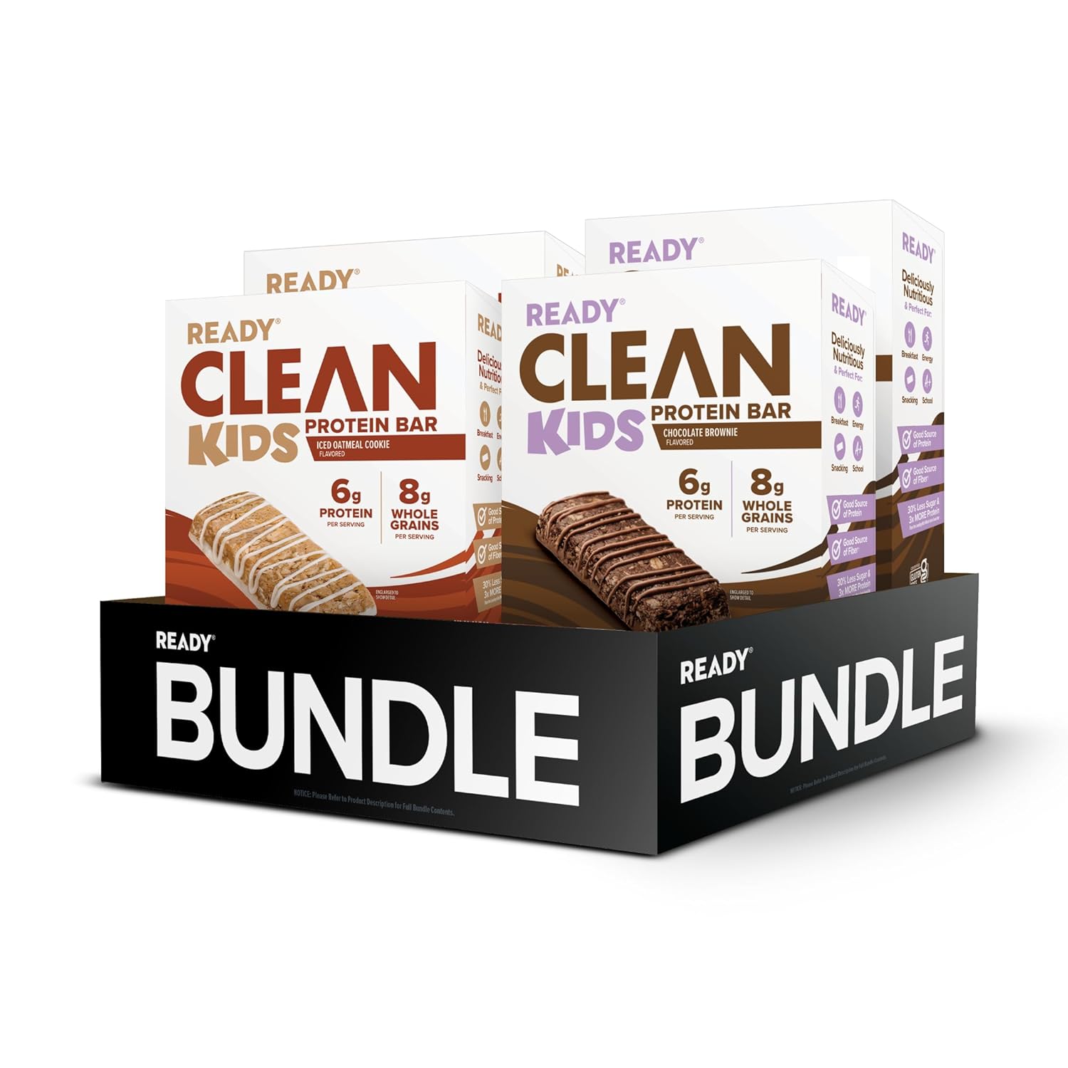 Ready® Clean Kids Whole Grain Protein Bar – Healthy Kids Snacks, Low Sugar, 8g Whole Grains, 6g Protein, Gluten Free Protein Snacks – Iced Oatmeal & Chocolate Brownie (24 bar pack)