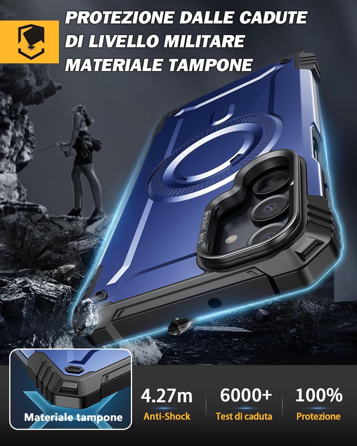 Lanhiem Caso per Samsung A16 5G / 4G Magsafe con Supporto Protezione Completa del Corpo a 360°con 2 Vetro Temperato, Militare 14FT Antiurto Resistente, Custodia per Samsung Galaxy A16 5G / 4G, Blu