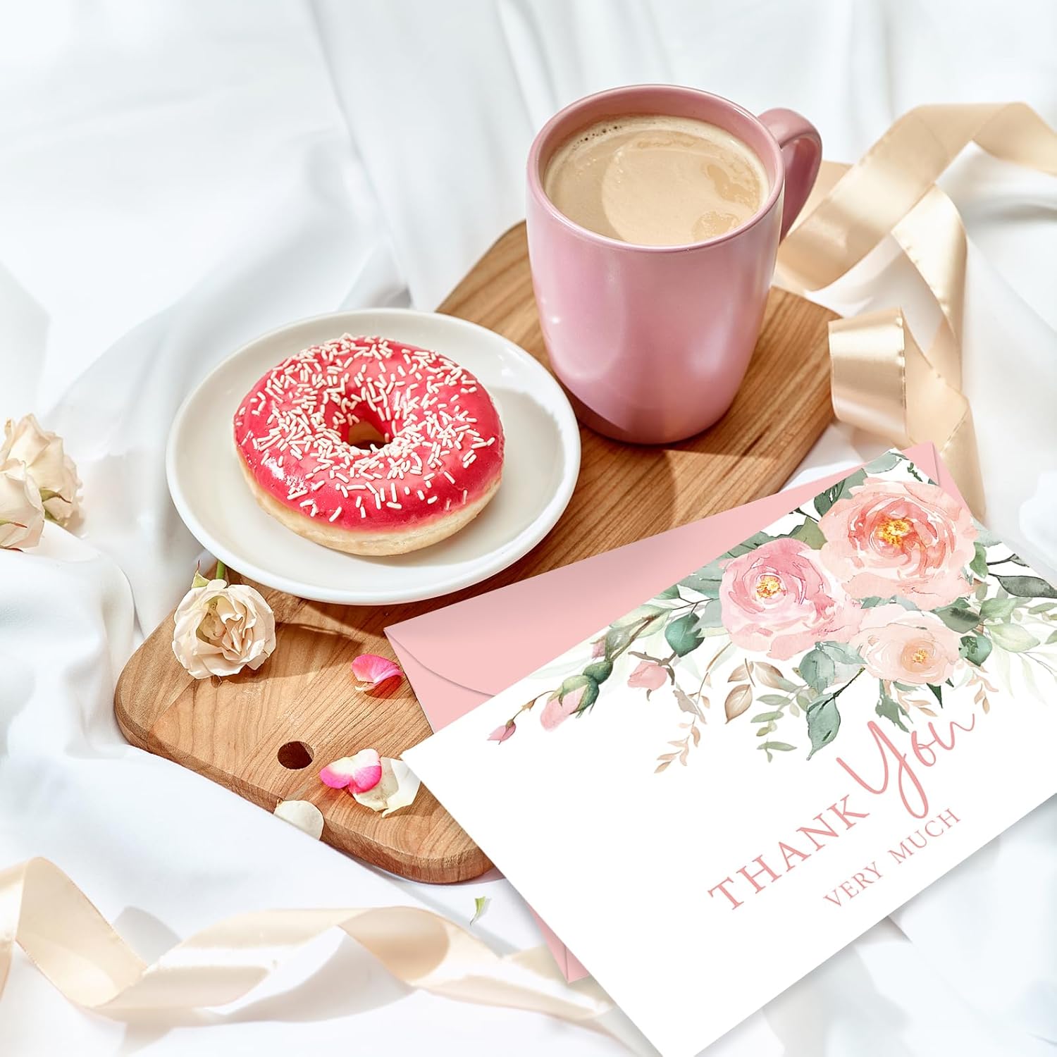 Whaline 36Pcs Dusty Peach Floral Thank You Cards Blush Pink Flower Greeting Card with Envelopes Stickers Watercolor Blank Note Card for Spring Summer Bridal Baby Shower - Image 5