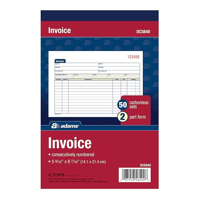 Adams Invoice Book, 2-Part, Carbonless, 5-9/16 x 8-7/16 Inches, 50 Sets ...
