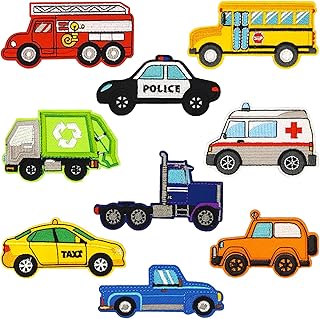 9PCS Kids Iron on Patches, Cute Patches for Clothes, Truck Patch Car Appliques DIY Sew on Patch for Hats Jackets Bags Jeans (Car002)
