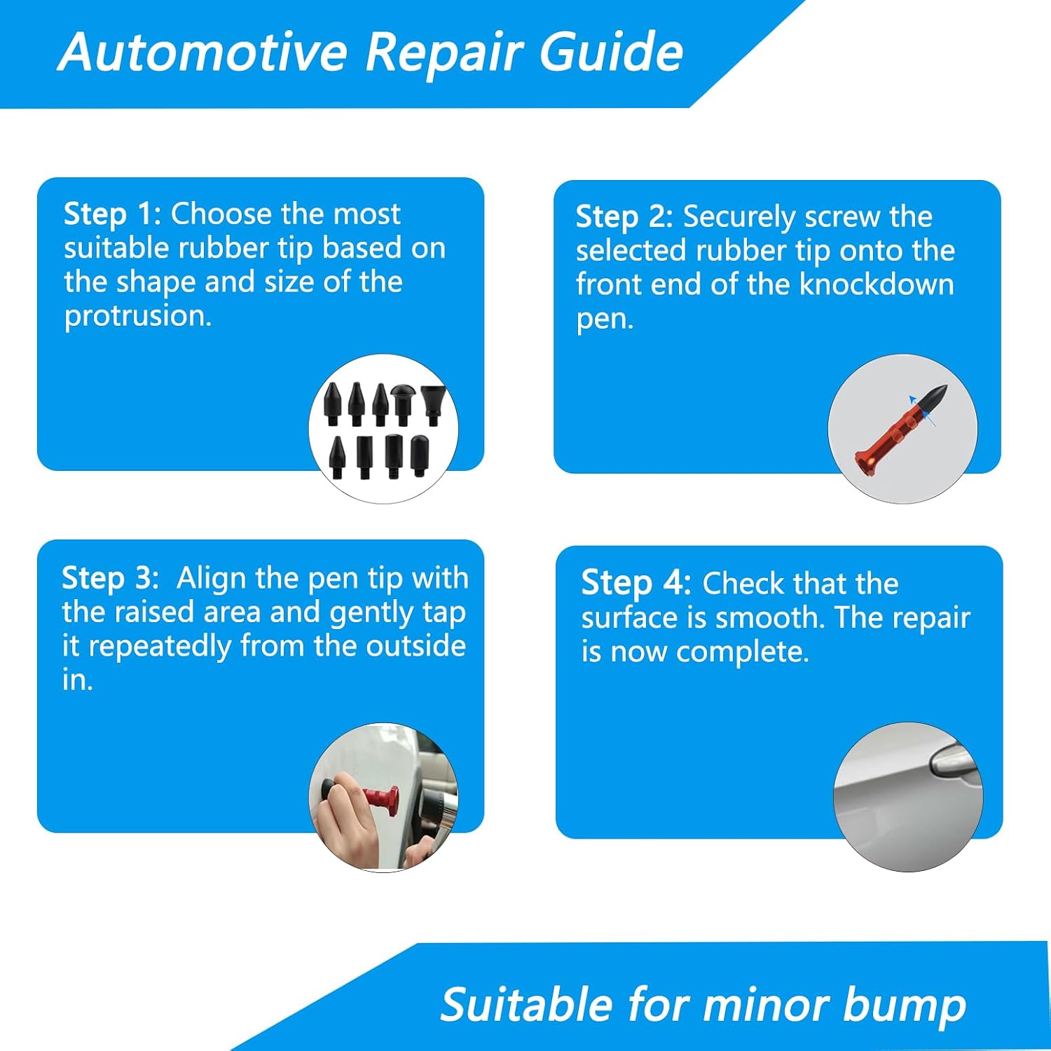 Paintless Dent Repair Kit, Rubber Hammer with Tap Down Pen and 9 Shaped Heads, Dent Removal Tool for Car Body, Appliance Metal Panels, DIY Dent Repair