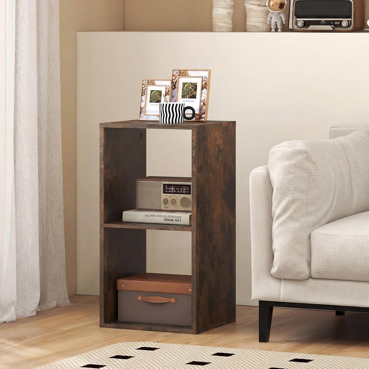 2 Cube Storage Organizer, Small Bookshelf for Small Space, 2 Shelf Bookcase with Open Back, Wooden Display Shelf for Bedroom, Living Room