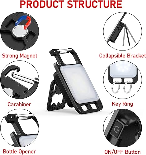 Miniatura 2 de Llavero mini linterna, 1000 lúmenes, luz COB súper brillante, 4 modos USB C linterna de bolsillo con lente azul roja, pequeña luz de trabajo