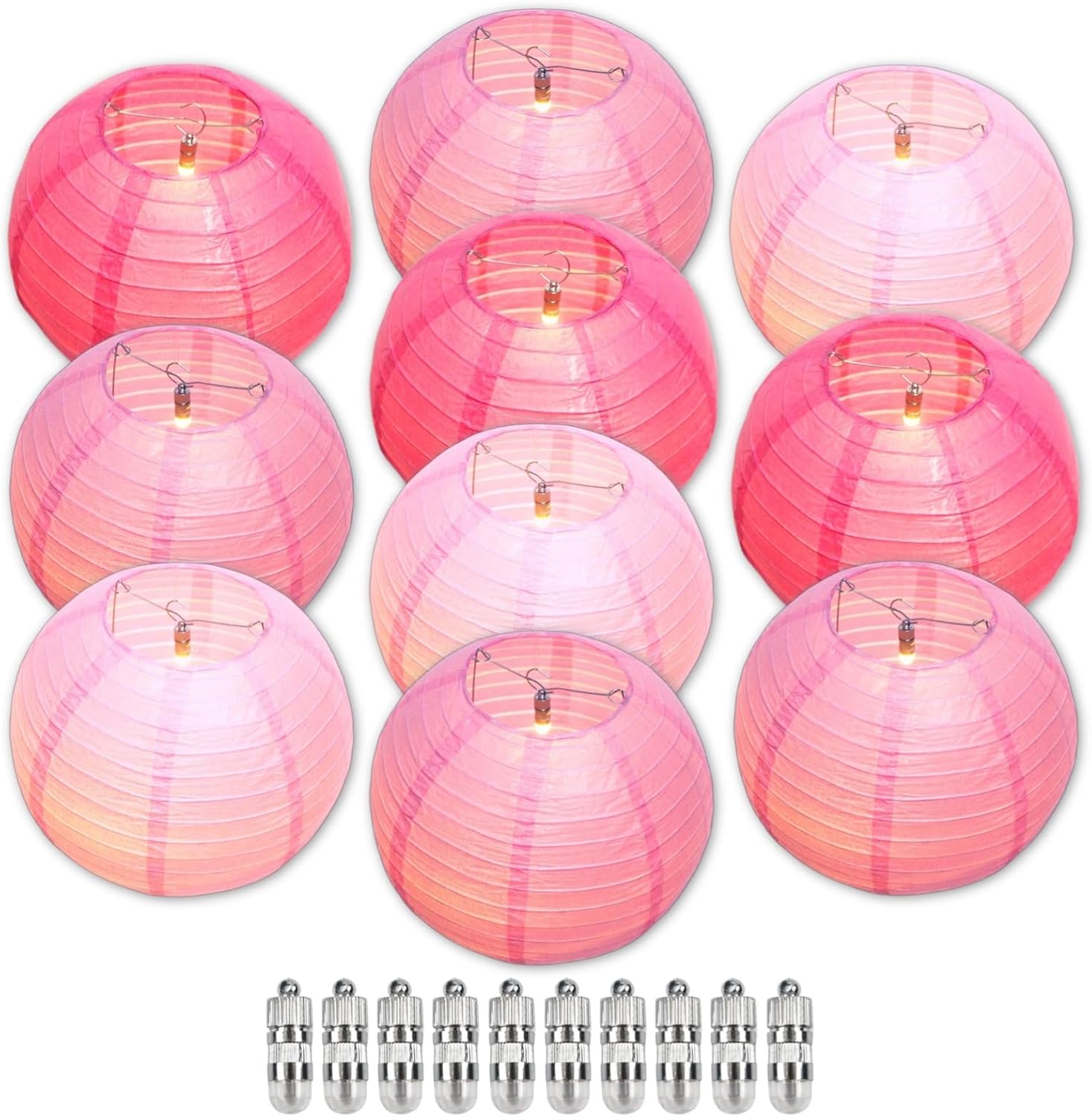 Chinese Paper Lanterns - Pack of 10, 12-Inch Pink/Rose Red Hanging Lights for Birthday Party Decorations, Ceiling Decor, Rainbow Classroom, Wedding, and Home Party
