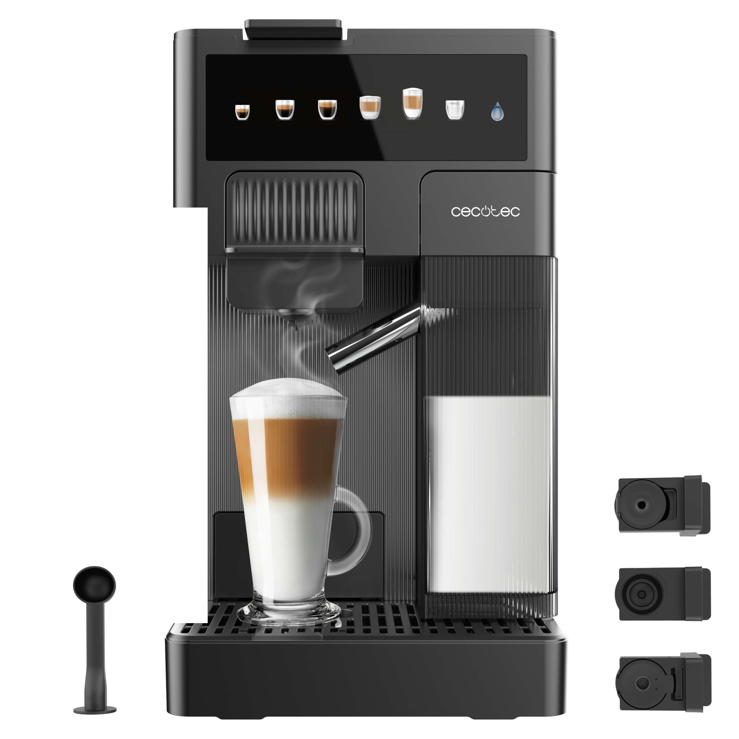 Cecotec Cafetera Cápsulas Express Compacta con Tanque de Leche FreeStyle Latte. 1350W, 20 Bares, Compatible con Café Molido, Dolce Gusto, Nespresso y K-​fee, Depósito 1,​6L de Agua y 400ml de Leche