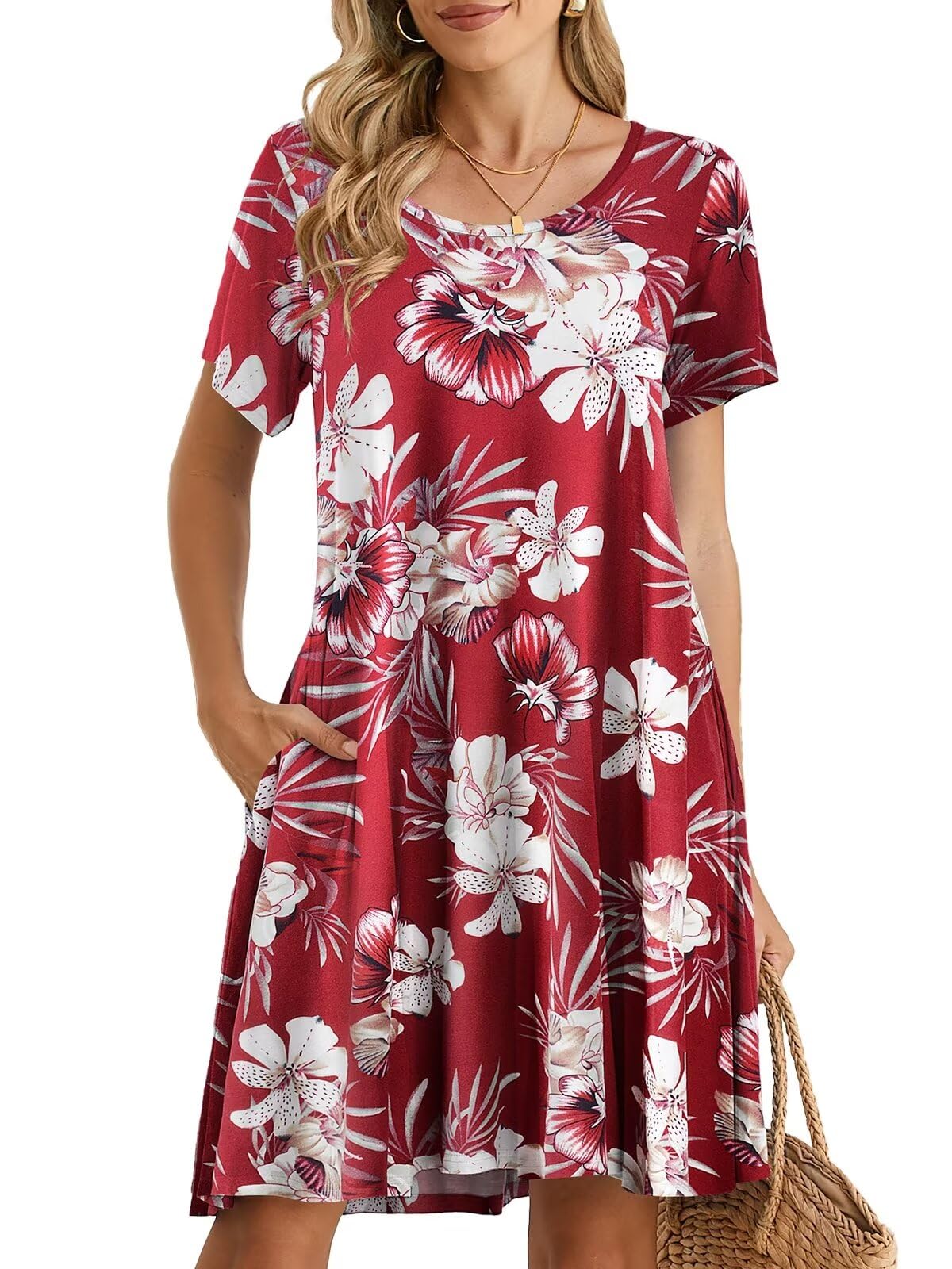 BELAROI Womens Summer Casual T Shirt Dress Loose Swing Tunic Dress Short Sleeve Sundress with Pockets