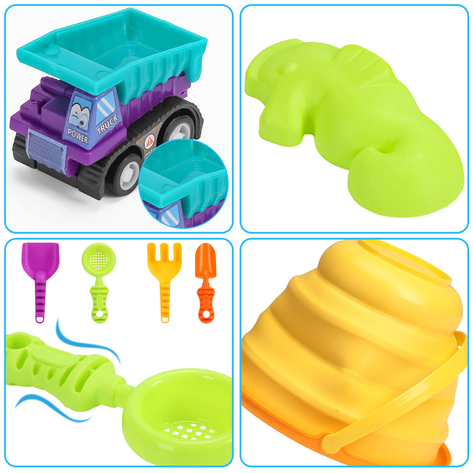 Beach Toys for Kids, Silicone Collapsible Foldable Beach Bucket Travel Beach Toys for Summer Outdoor Camping and Fishing Tub with Sand Molds Shovels Rakes for Toddlers Boys Girls 2.5L 3PCS