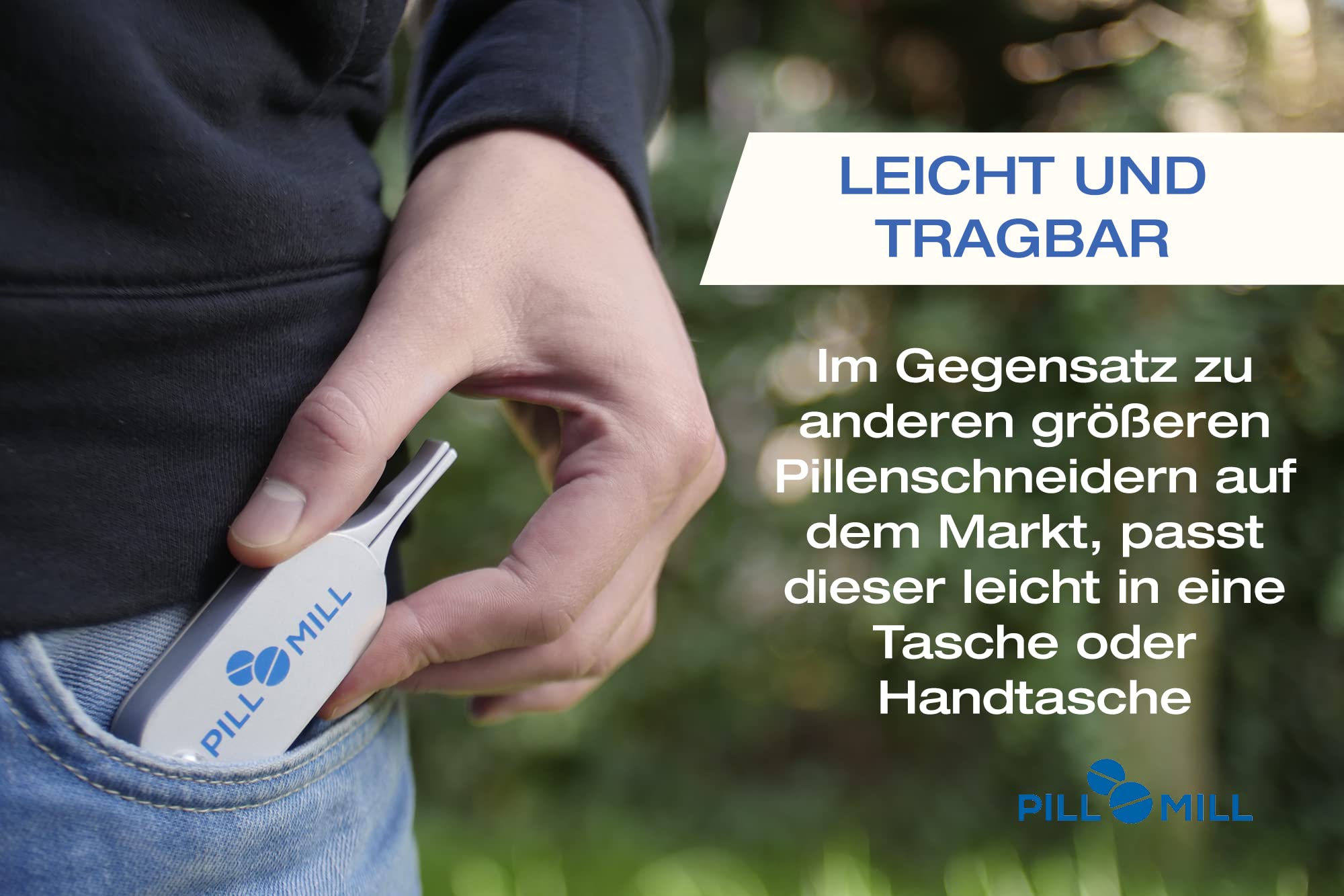Tablettenteiler von Pill Mill - Metallklingen, die nie stumpf werden - Griff hilft, kleine oder große Pillen leicht zu schneiden -Leichte Tablettenschneider - Perfekter Pillenschneider für unterwegs