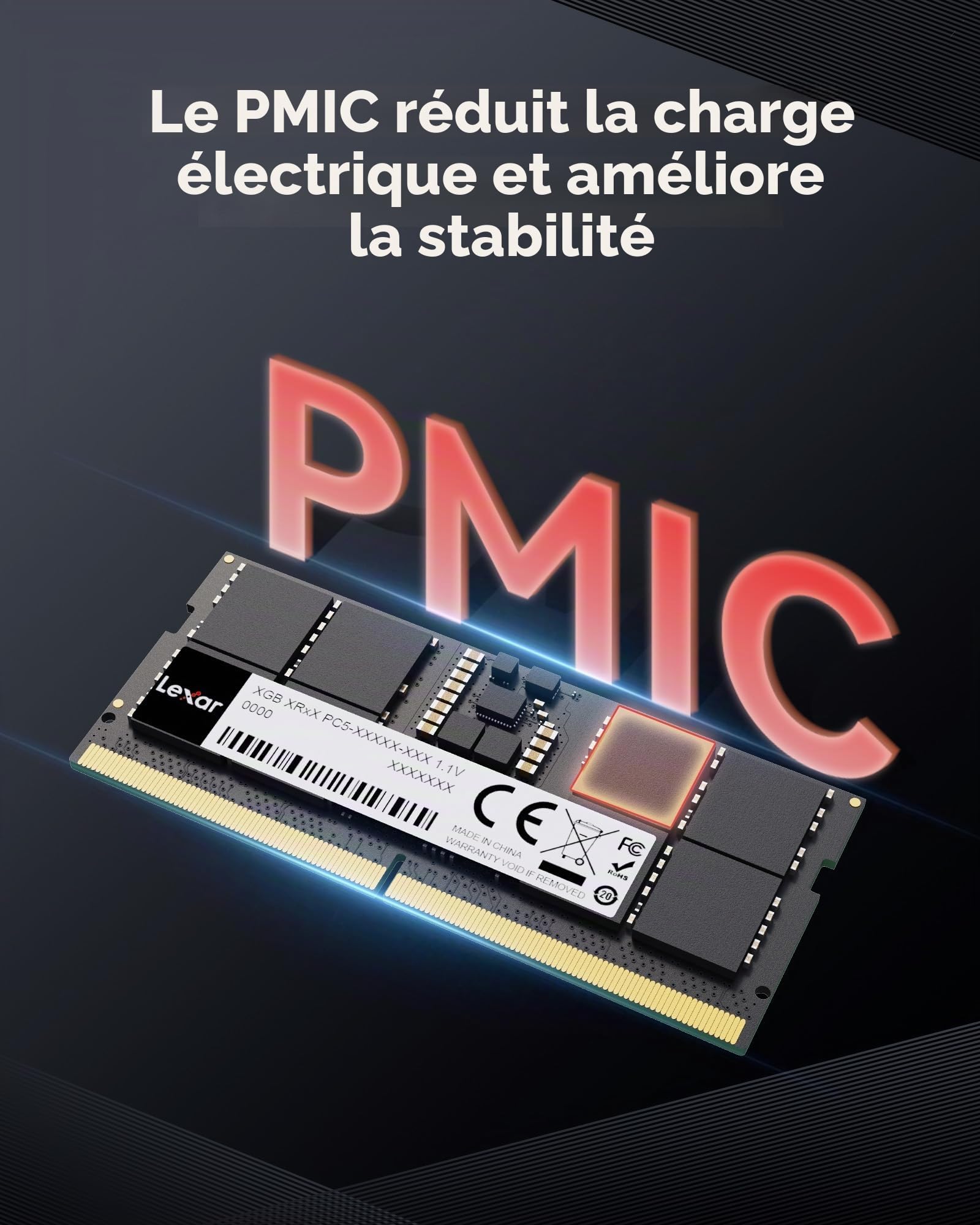 Lexar Mémoire RAM SODIMM 32Go DDR5 5600 MHz CL46 262 Broches pour Ordinateur Portable Haute Performance DRAM So-DIMM pour Ordinateur Portable Tout en Un Intel NUC Mini-PC, AI, 1,1 V, CL46-45-45-90