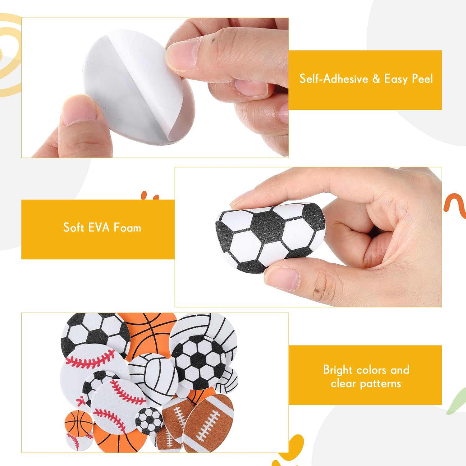 1000 Pcs Foam Sports Stickers Self-Adhesive 100 Days Party Favor Foam Stickers Bulk Including Soccer Basketball Baseball Volleyball Football Sports Party Favors for Arts Crafts Decor Supply