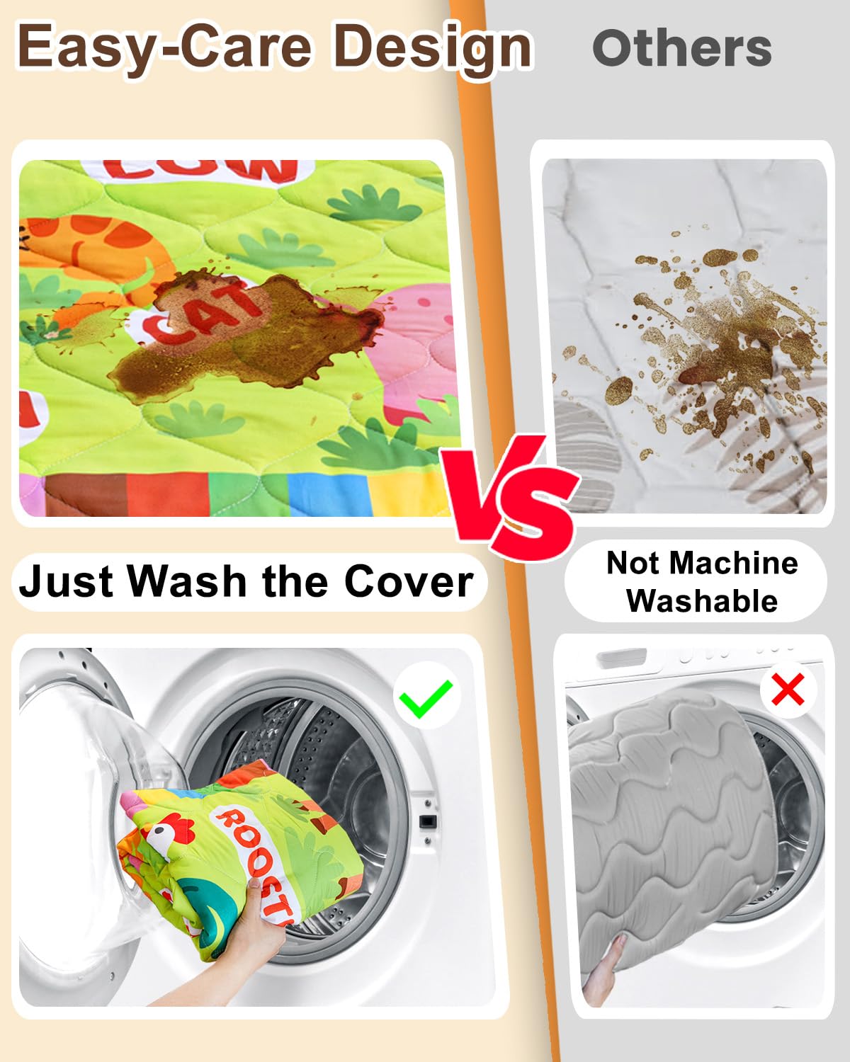 Foam Baby Play Mat 50x50, Removable and Machine Washable Cover, Thicken Cushioning Playmat and Perfect for Playpen, Non-Slip Bottom, Easy to Clean for Infants, Toddlers & Babies(Farm) - Image 3