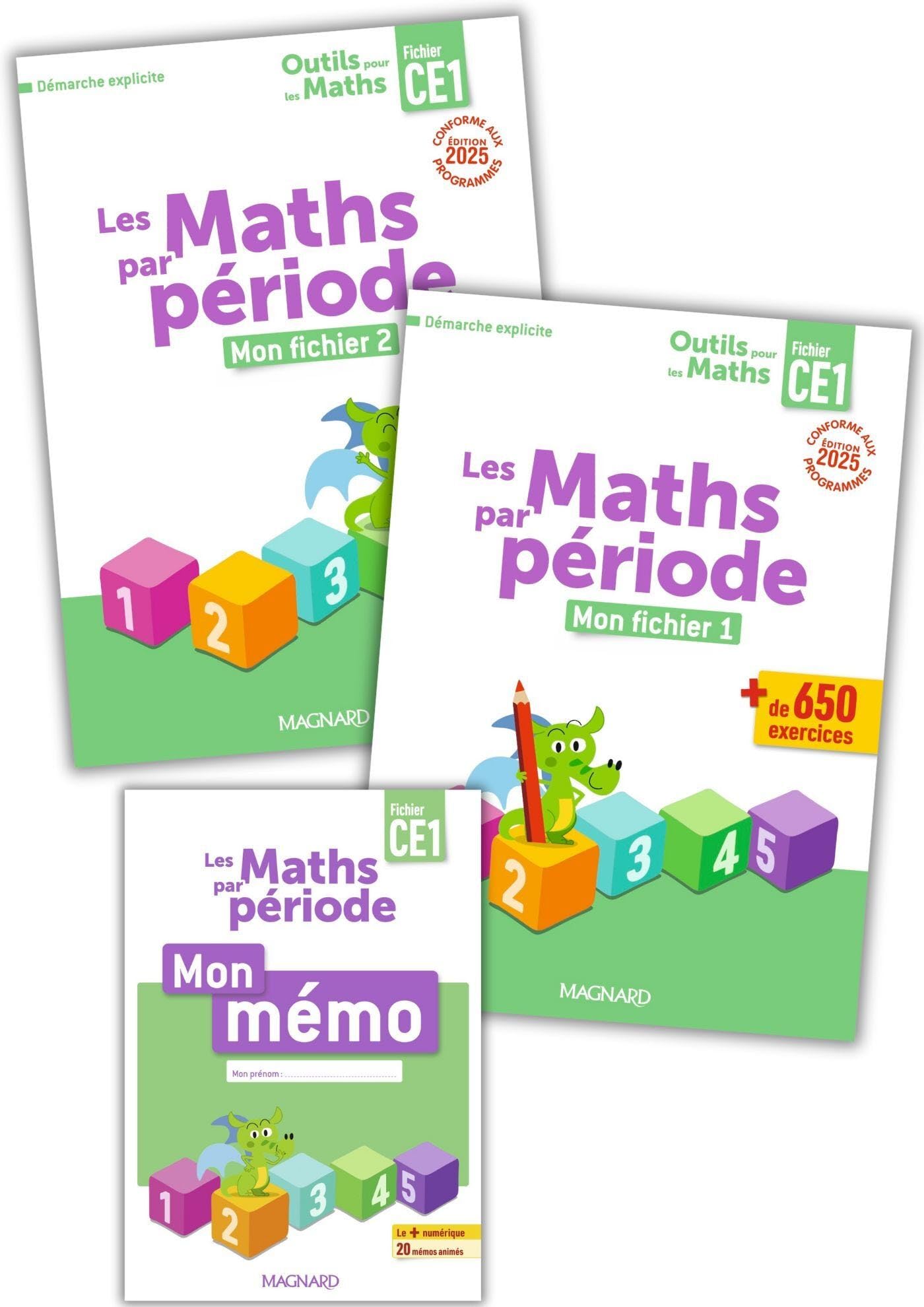 Outils pour les Maths CE1 par période (2025) - Fichier 1 + Fichier 2 + Mémo: Pack 3 volumes : Mon fichier 1 & 2 + Mon mémo