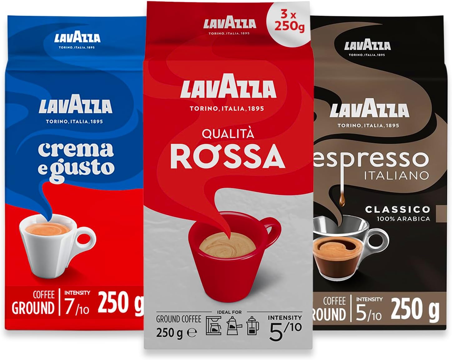Lavazza Ground Coffee - Espresso Italiano, Rossa & Crema Gusto - 3 Pack ...
