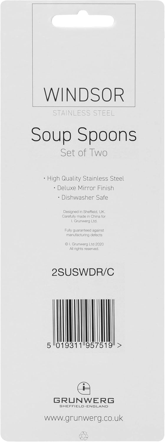 Windsor Carded 2SUSWDR/C Cutlery Collection Stainless Steel Set of Two Soup Spoons