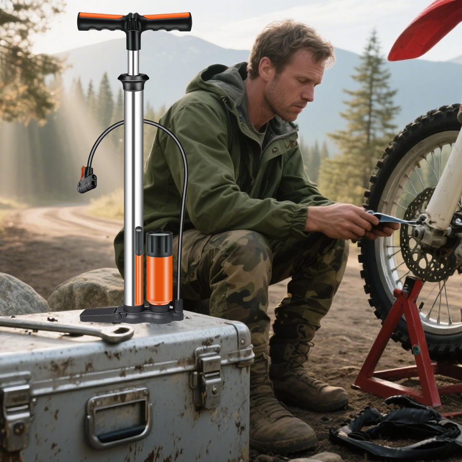 Pompa ad Aria Manuale Pompa Ad Aria Manuale Portatile In Acciaio | Attrezzatura Per Ciclismo Immersione Nuoto Campeggio Escursionismo Avventura Outdoor Picnic Paintball