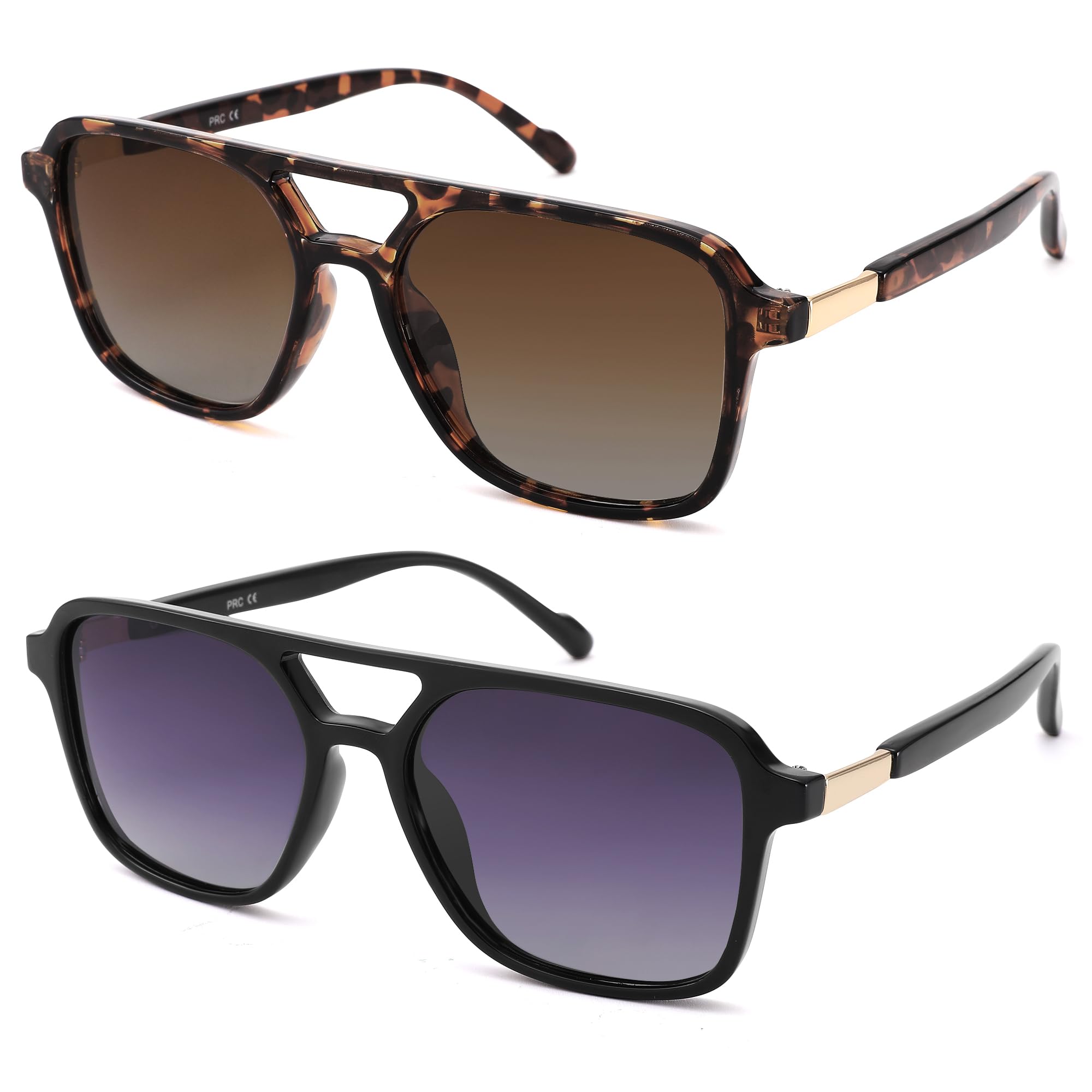 Lentes de sol polarizados retro de aviador para mujeres y hombres, lentes de sol cuadrados modernos, Lente A3 Leopardo/Marrón Gradiente + Lente Negra/Gris Gradiente