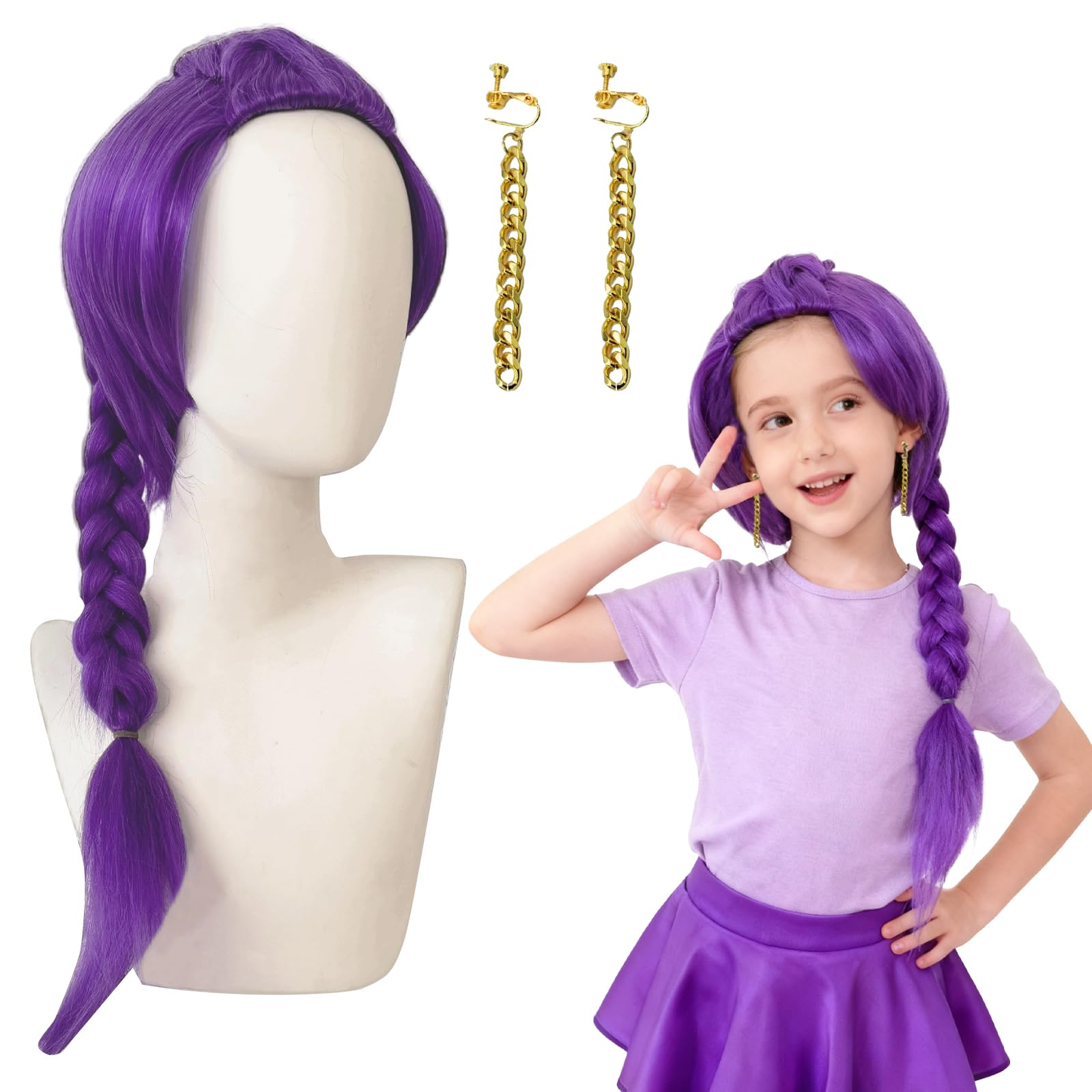 Zouonou Lila Perücke Kinder Lang Cosplay Perücke Kids mit Ha